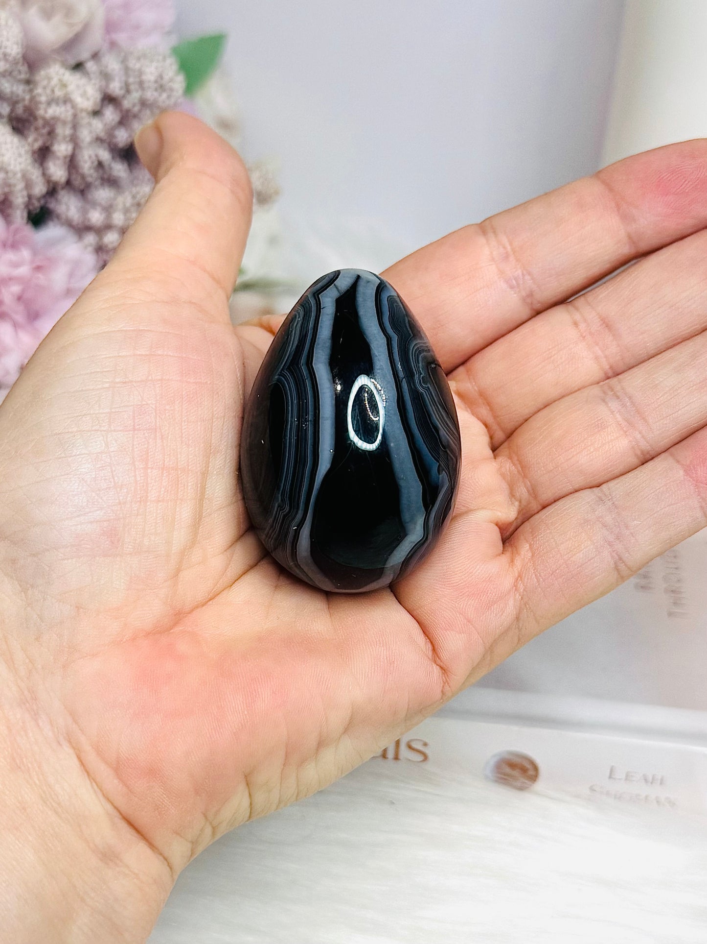Black Agate Egg on Stand 5cm