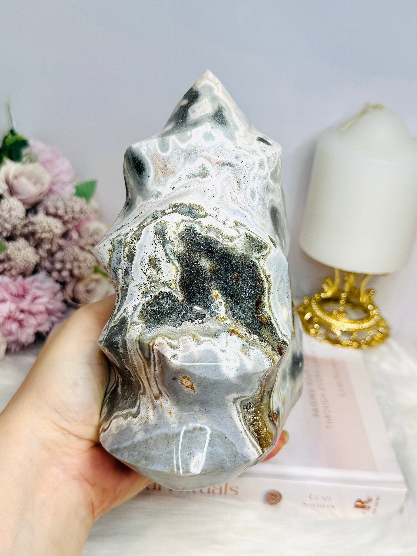 Large Ocean Jasper Carved Flame 17.5cm 1.99KG