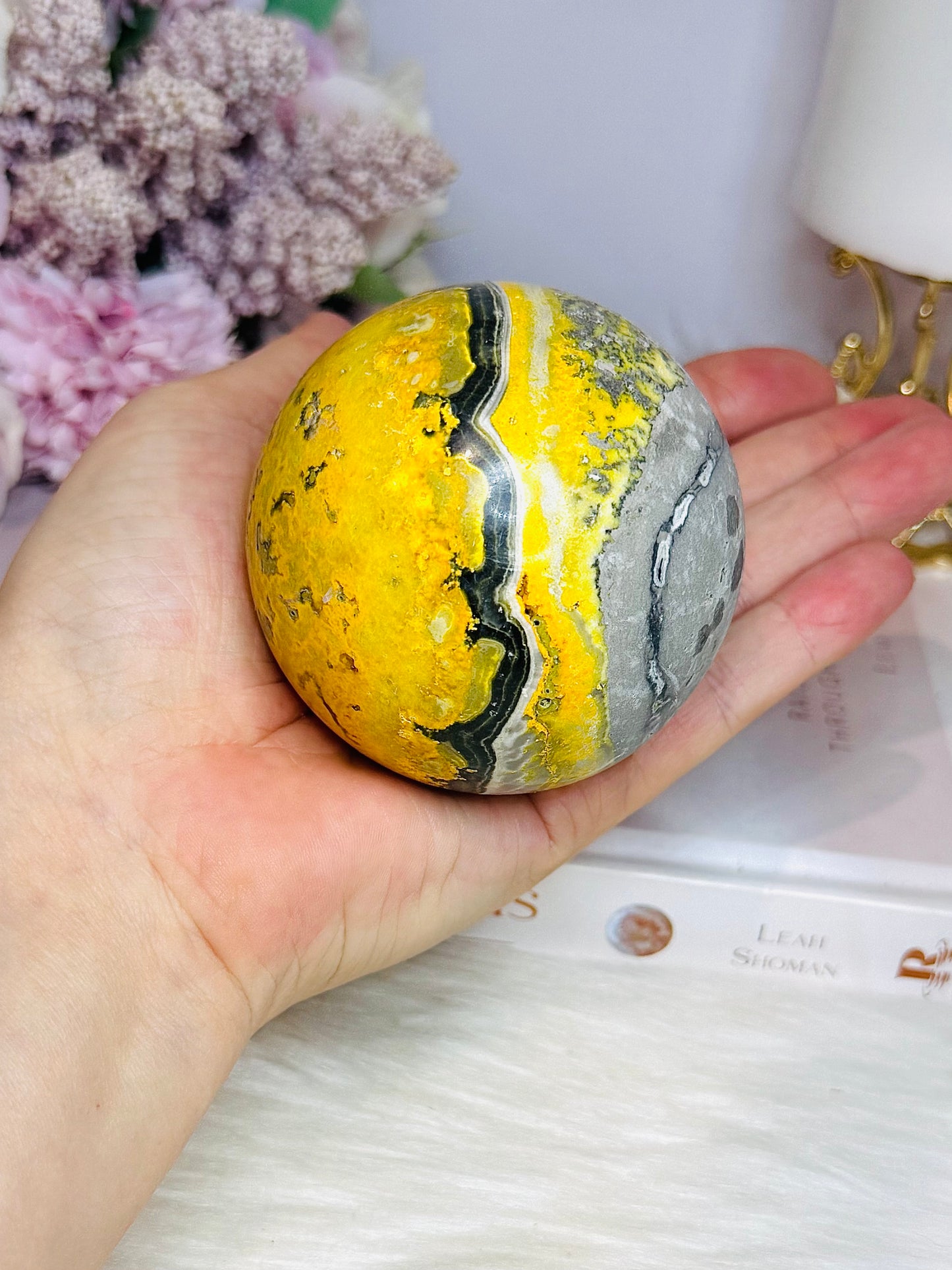 High Grade Large Bumblebee Jasper Sphere on Stand 423g
