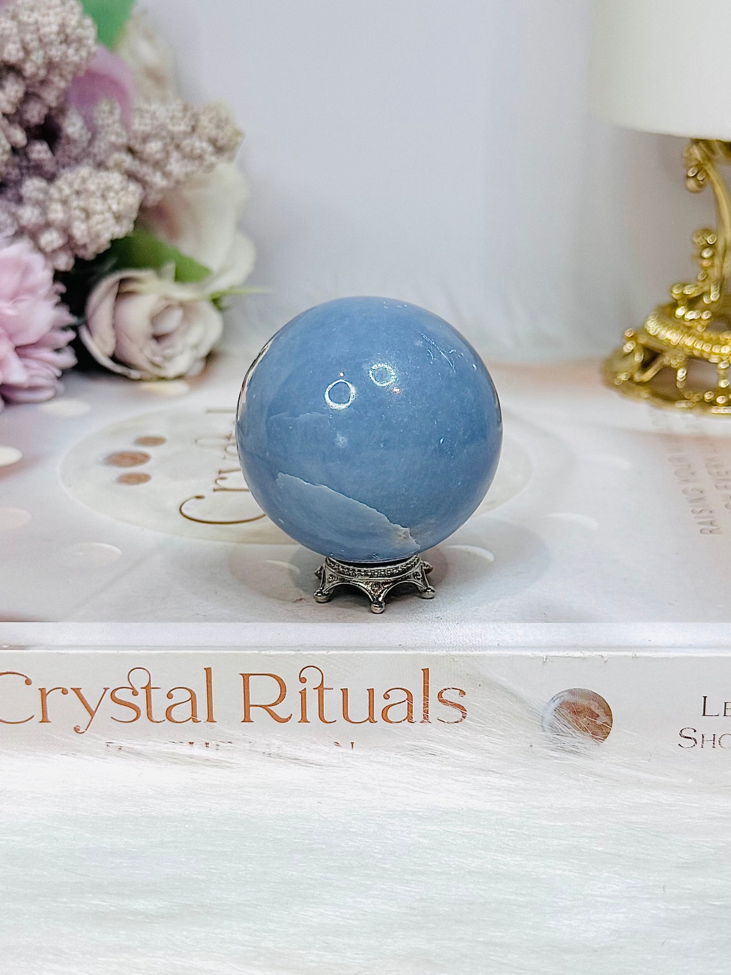 Blue Angelite Sphere on Stand 131g