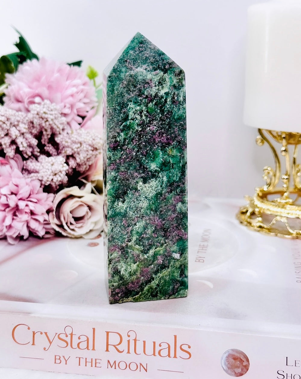 Stunning Shiny Green Mica Chunky Tower with Gorgeous Ruby Inclusions (Ruby Is UV Reactive) 13cm 335grams