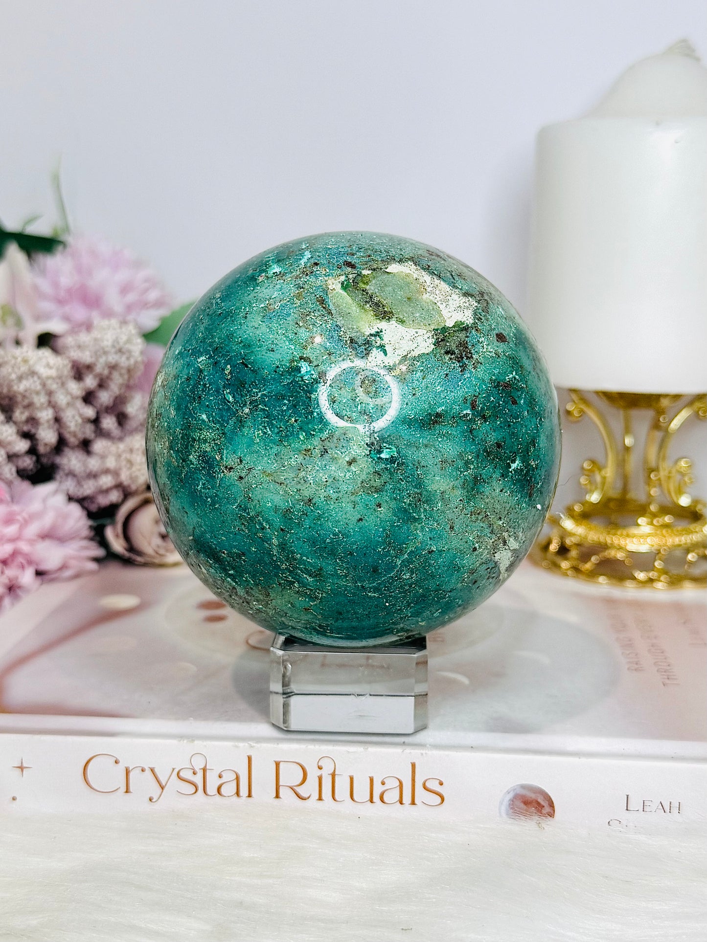 Huge Natural Chrysocolla Sphere On Stand 962g