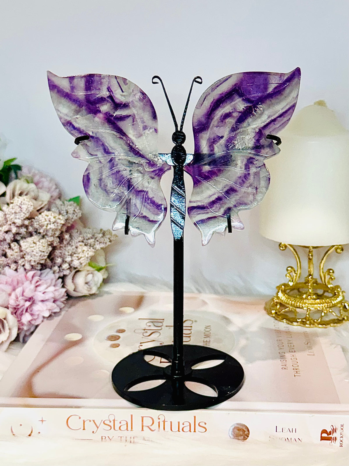 Large Rainbow Fluorite Butterfly Wings On Stand 19cm