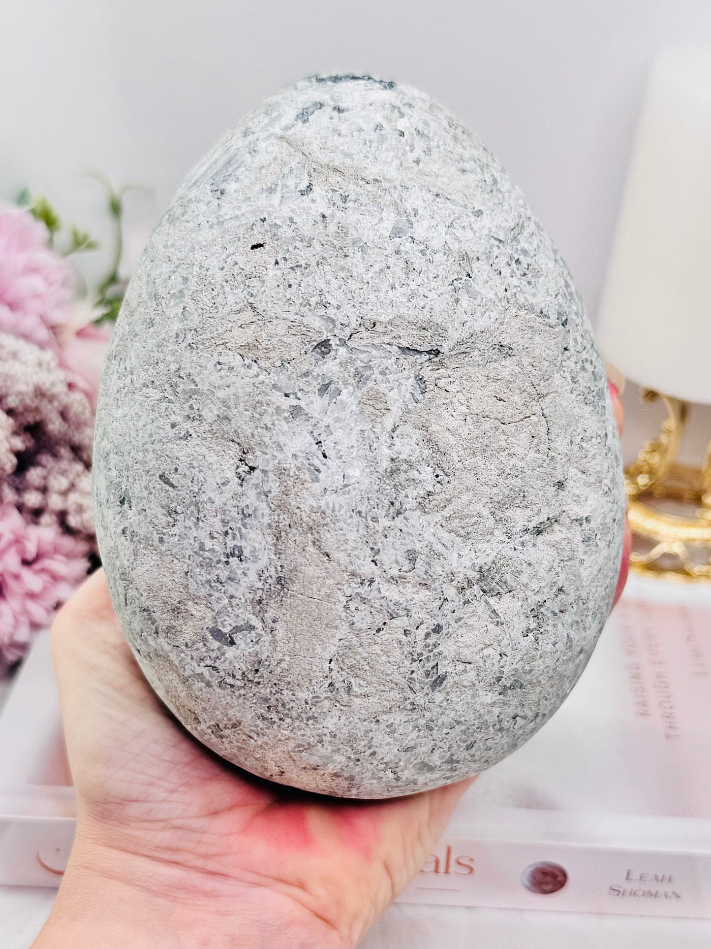 Huge 1.77KG Natural Blue Celestite Druzy Egg On Stand