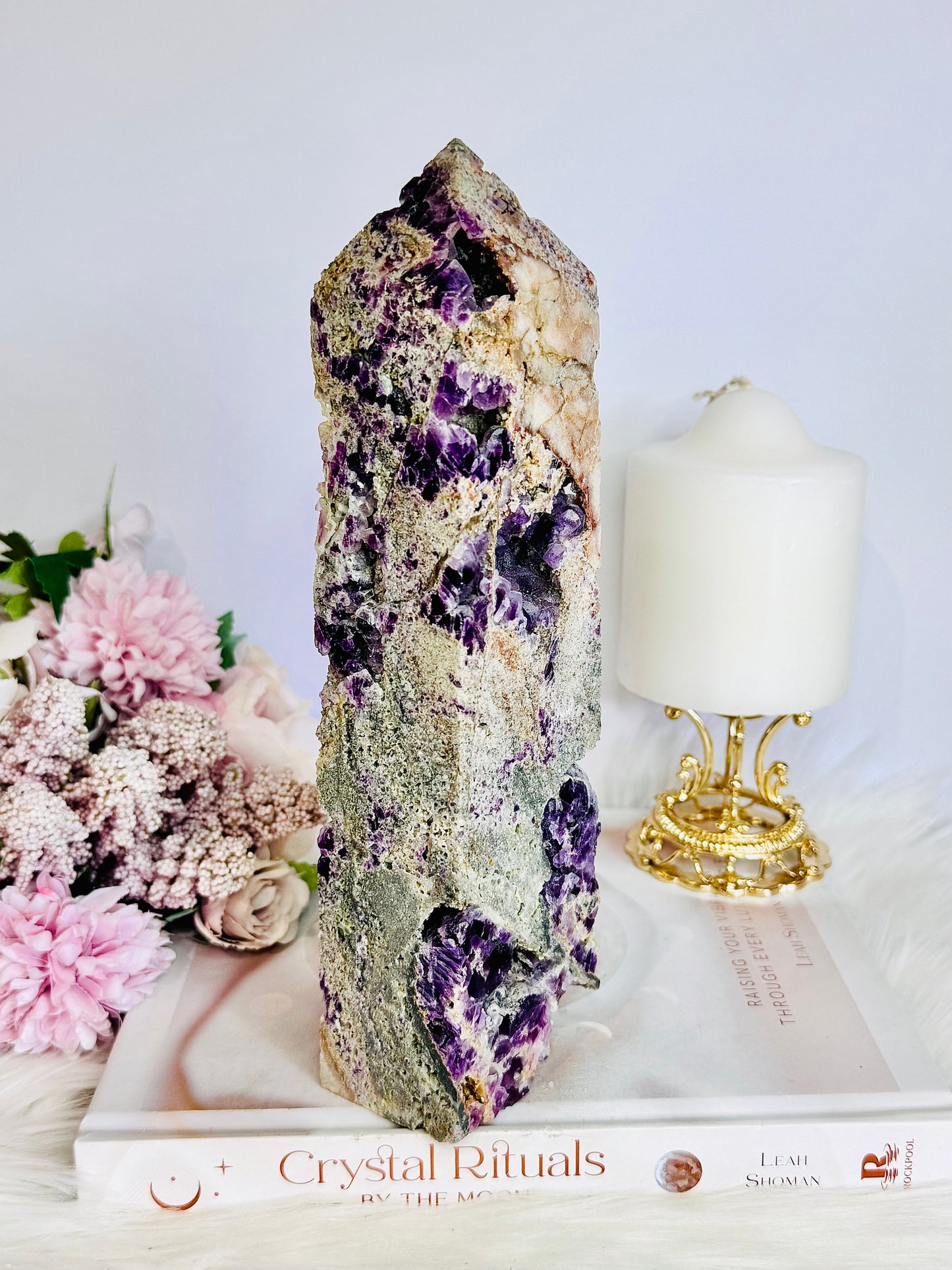 Absolutely Sensational Huge Naturally Formed Purple Cubed Fluorite in Matrix Carved Tower | Generator 22.5cm