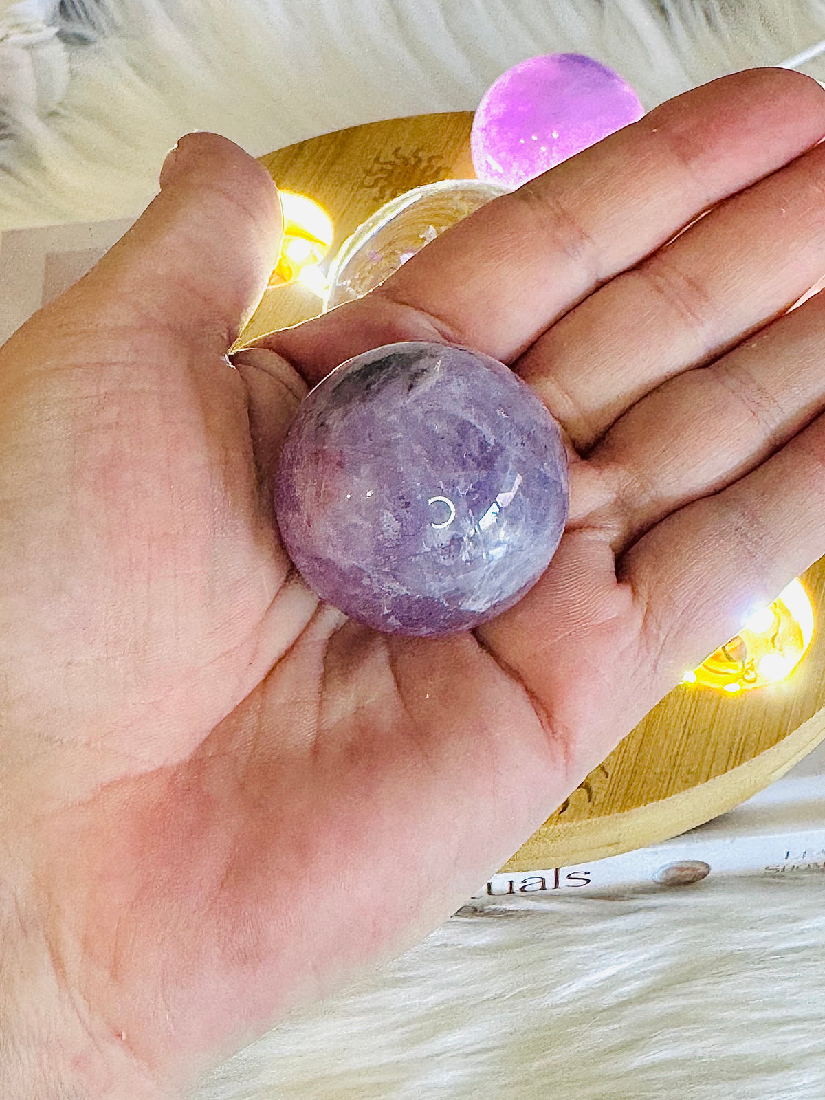 Feminine Energy ~ Large Light Stand 20cm with Glass Fairy Sphere, 3 Amethyst Spheres, Rose Quartz Sphere & 2 Pink Amethyst Spheres