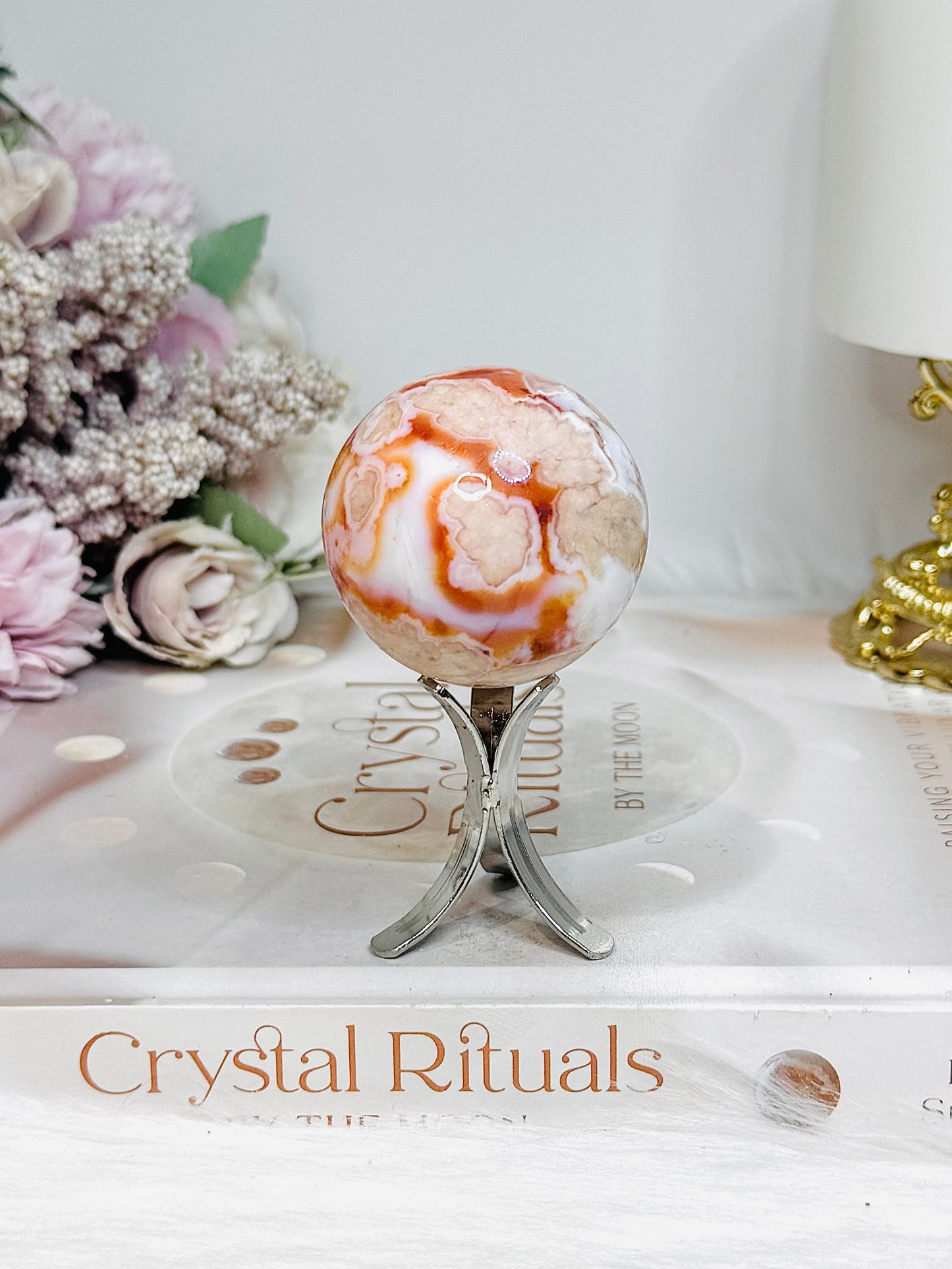 Carnelian Flower Sphere on Stand 109g