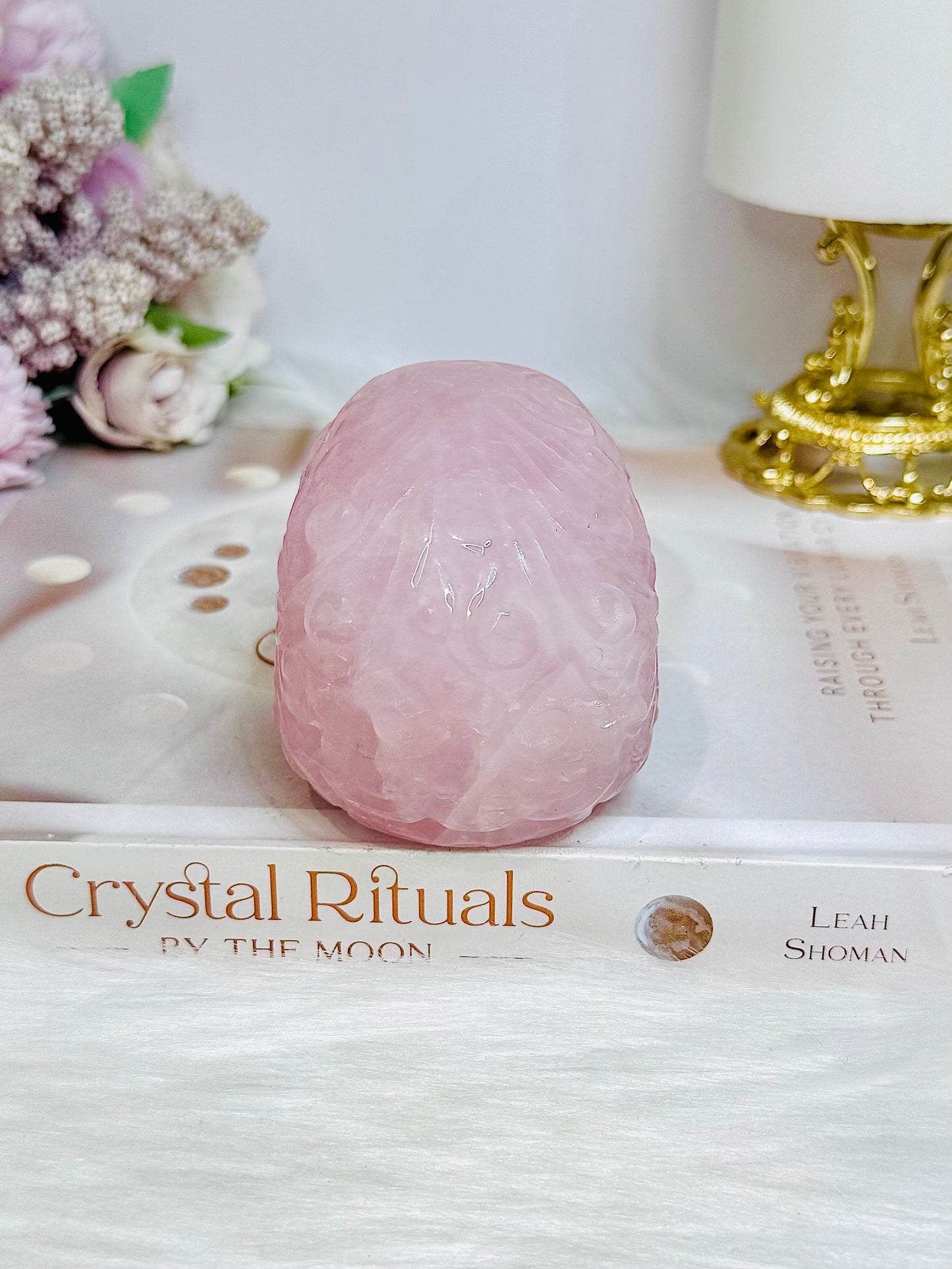 Large Rose Quartz Filigree Skull 8.5cm 407g