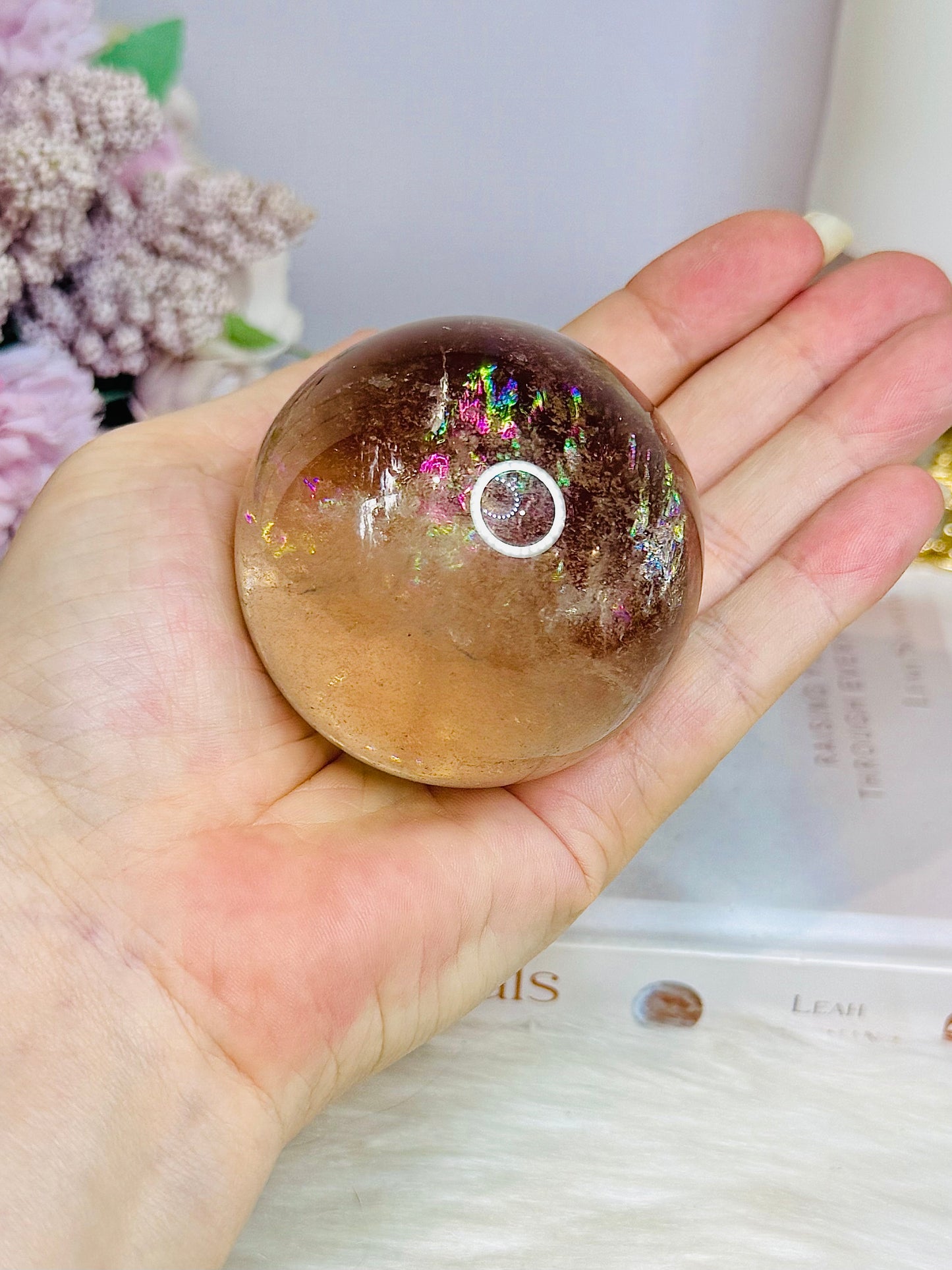 High Grade Smokey Quartz Sphere Full of Rainbows on Stand 307g