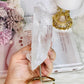 Large Clear Lemurian Quartz Natural Point on Gold Stand 14cm