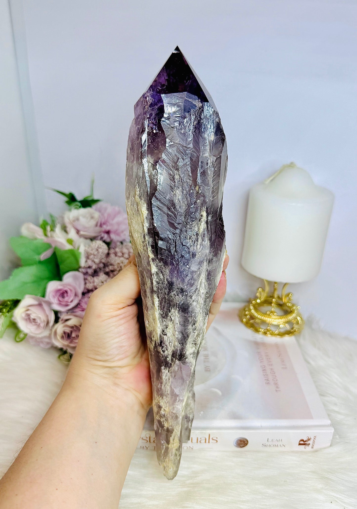 Large Natural Amethyst Dog Tooth Tower 27cm