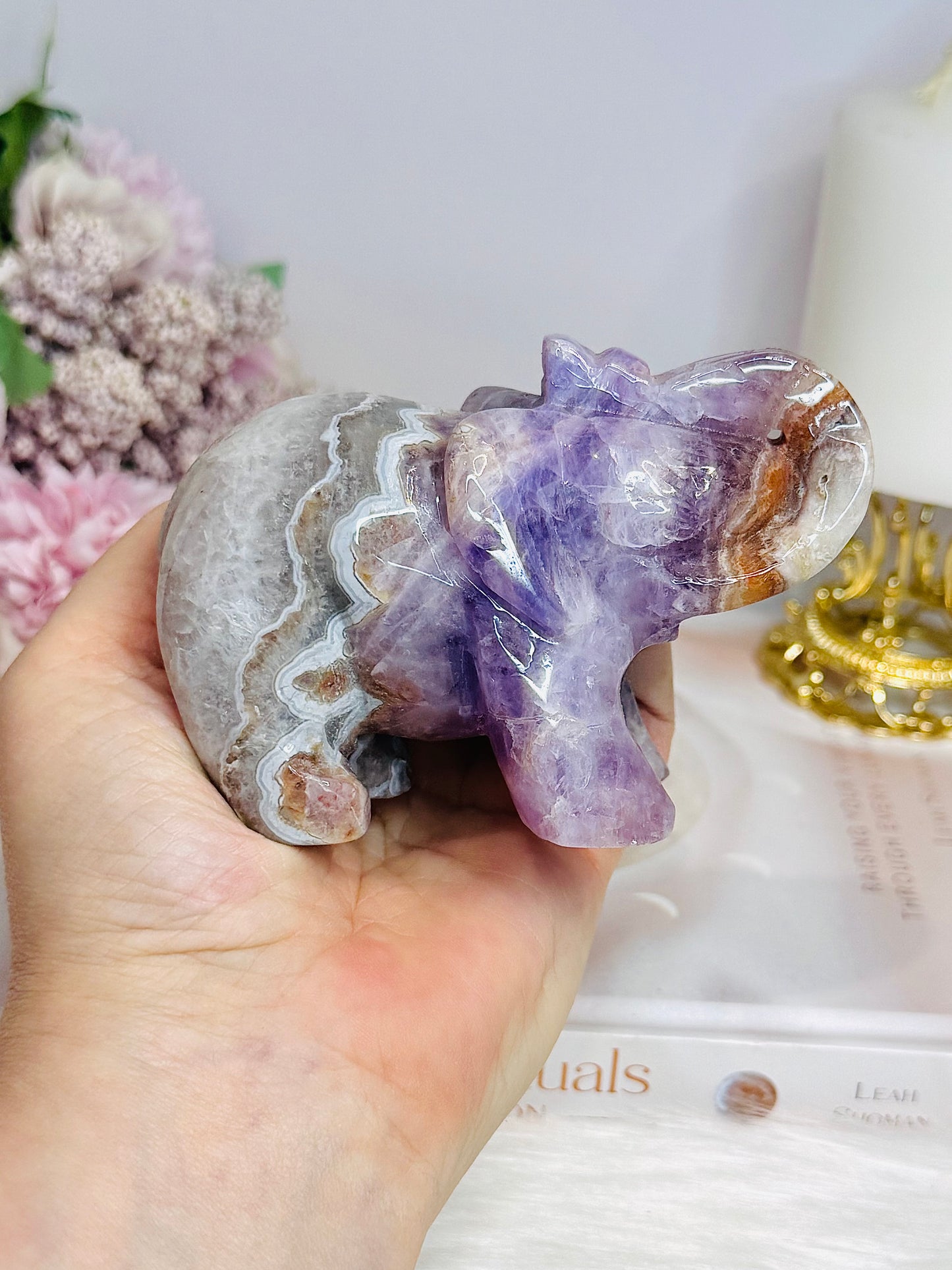 Amethyst X Mexican Lace Agate Elephant 11cm
