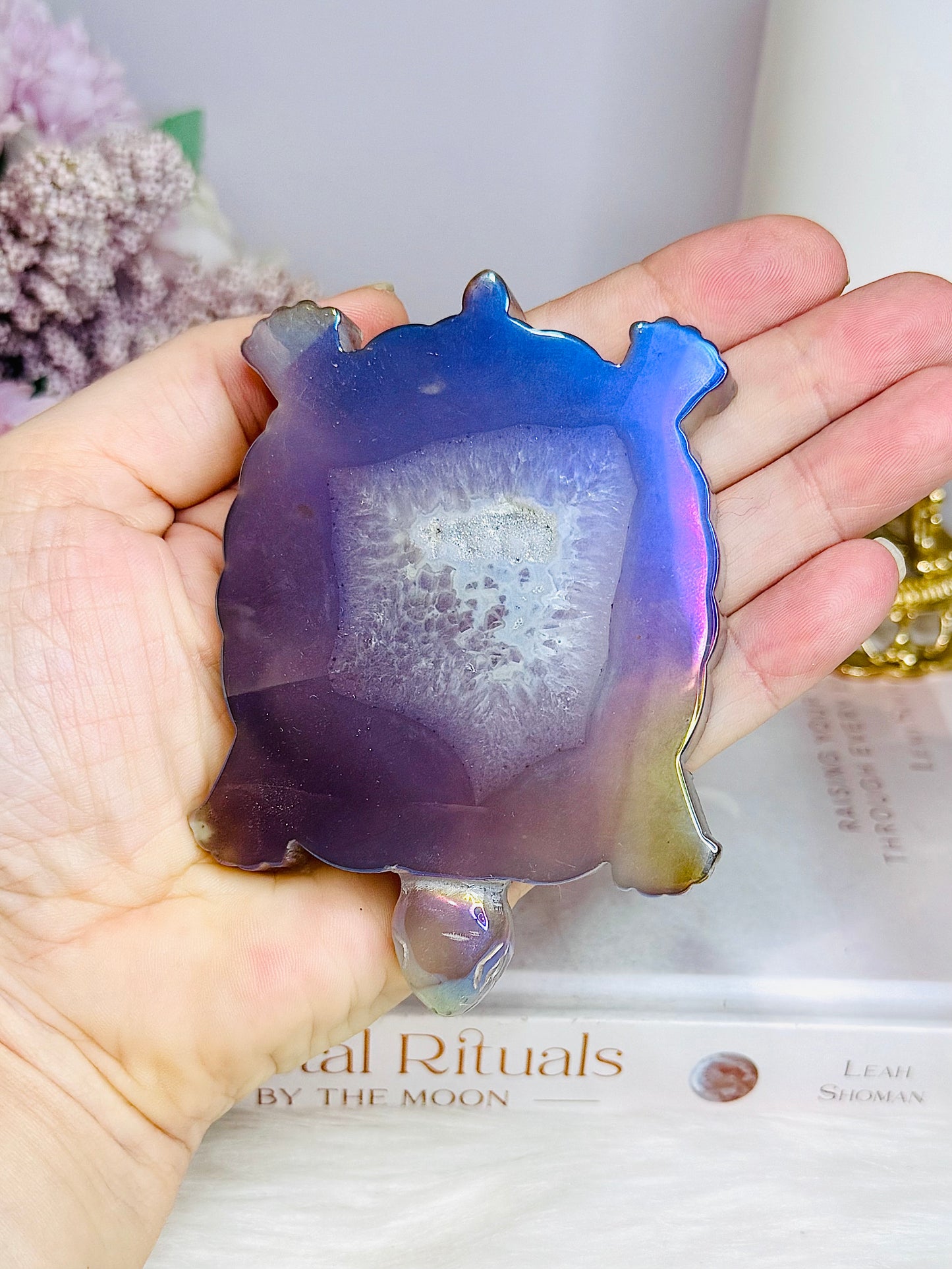 Angel Aura Carved Agate Turtle 10cm