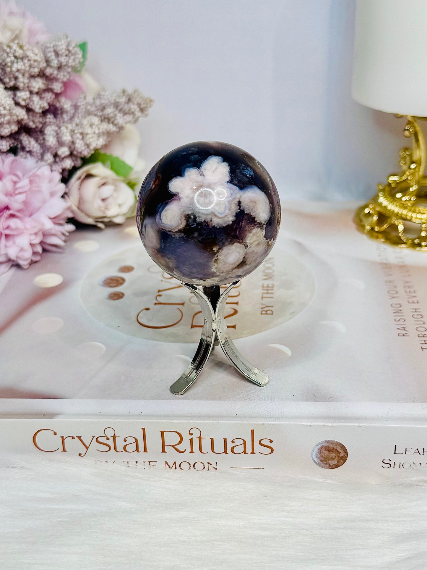 High Grade Blue Flower Agate Sphere on Stand 120g