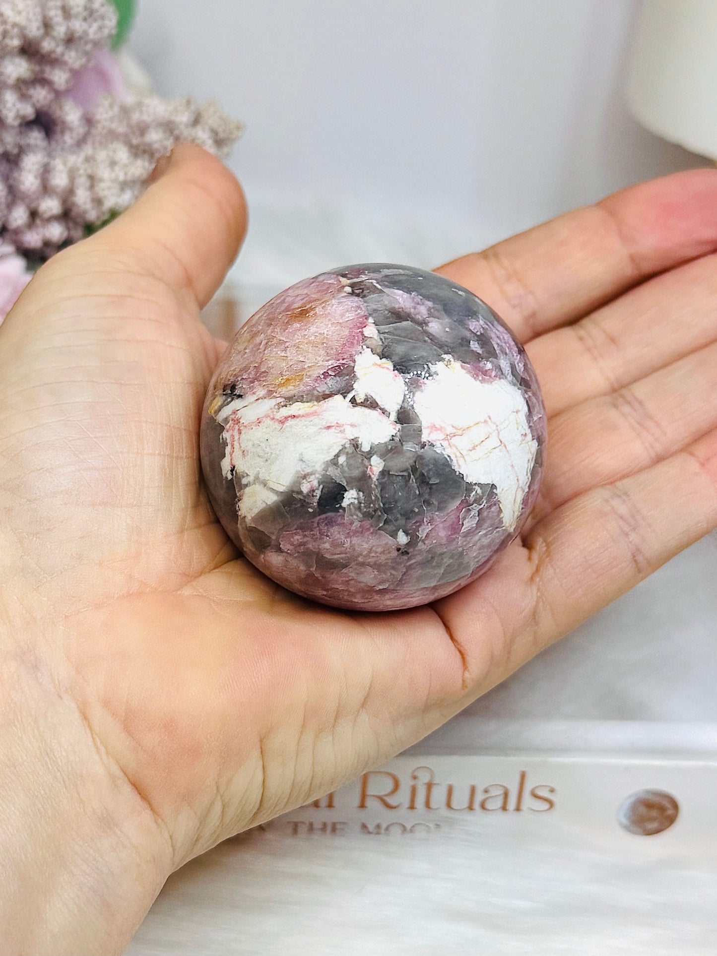 High Grade Pink Tourmaline Sphere on Stand 199g