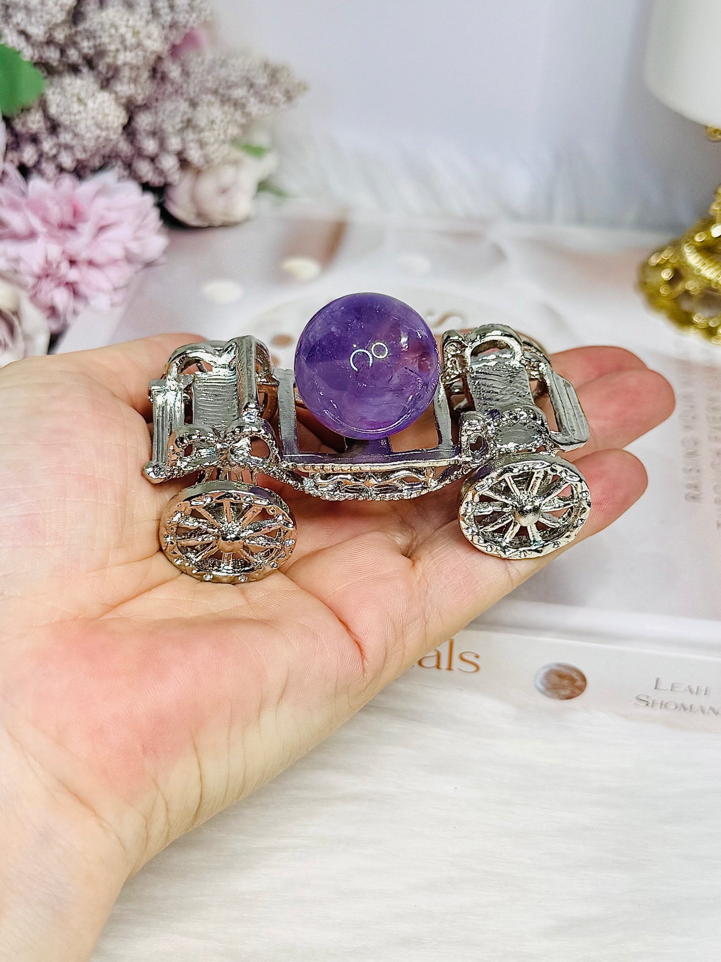 Silver Carriage Stand with Amethyst Sphere 8cm