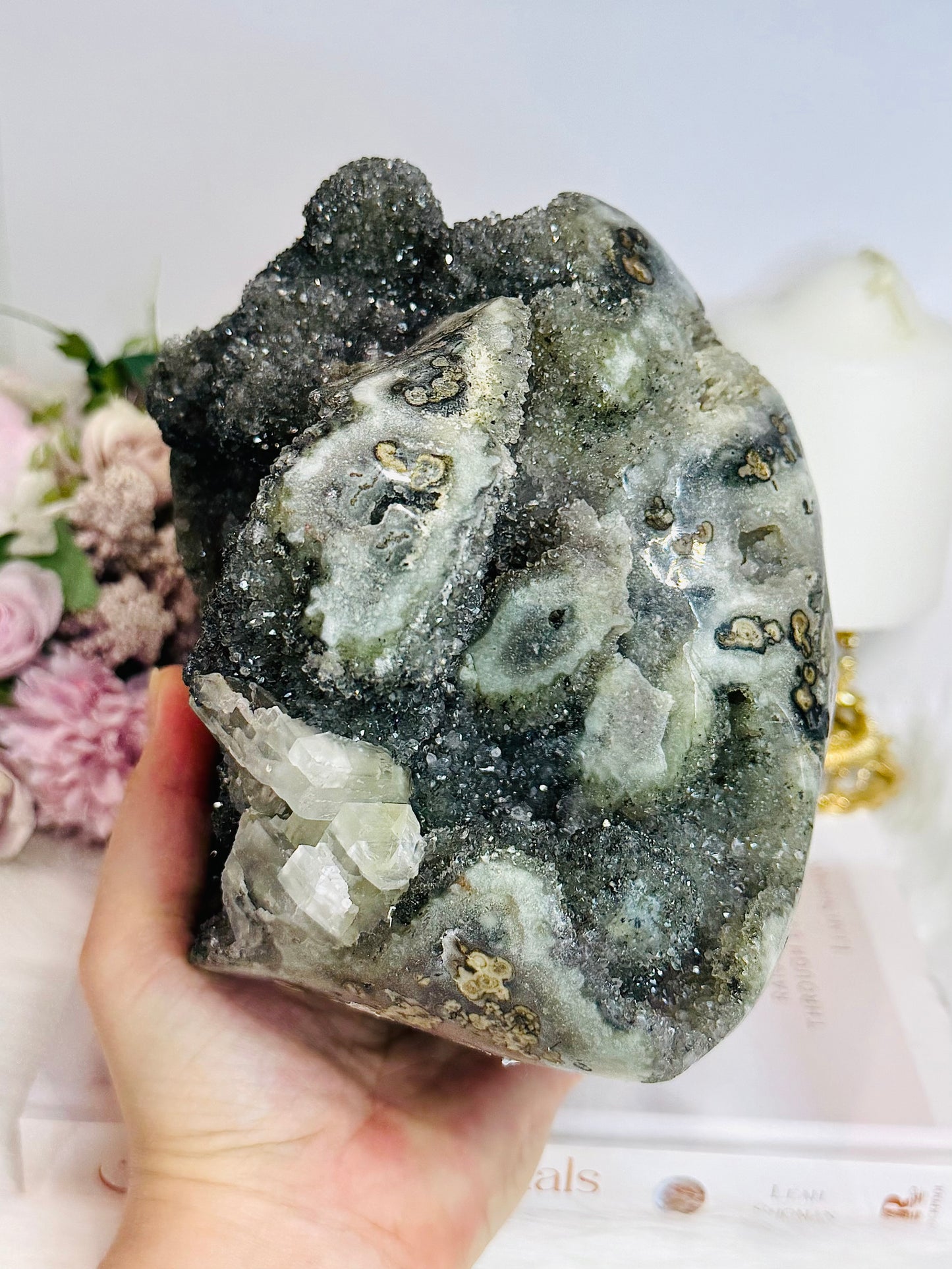 Huge Natural Green Amethyst | Prasiolite Specimen with Calcite Inclusions 16.5cm  2.45KG