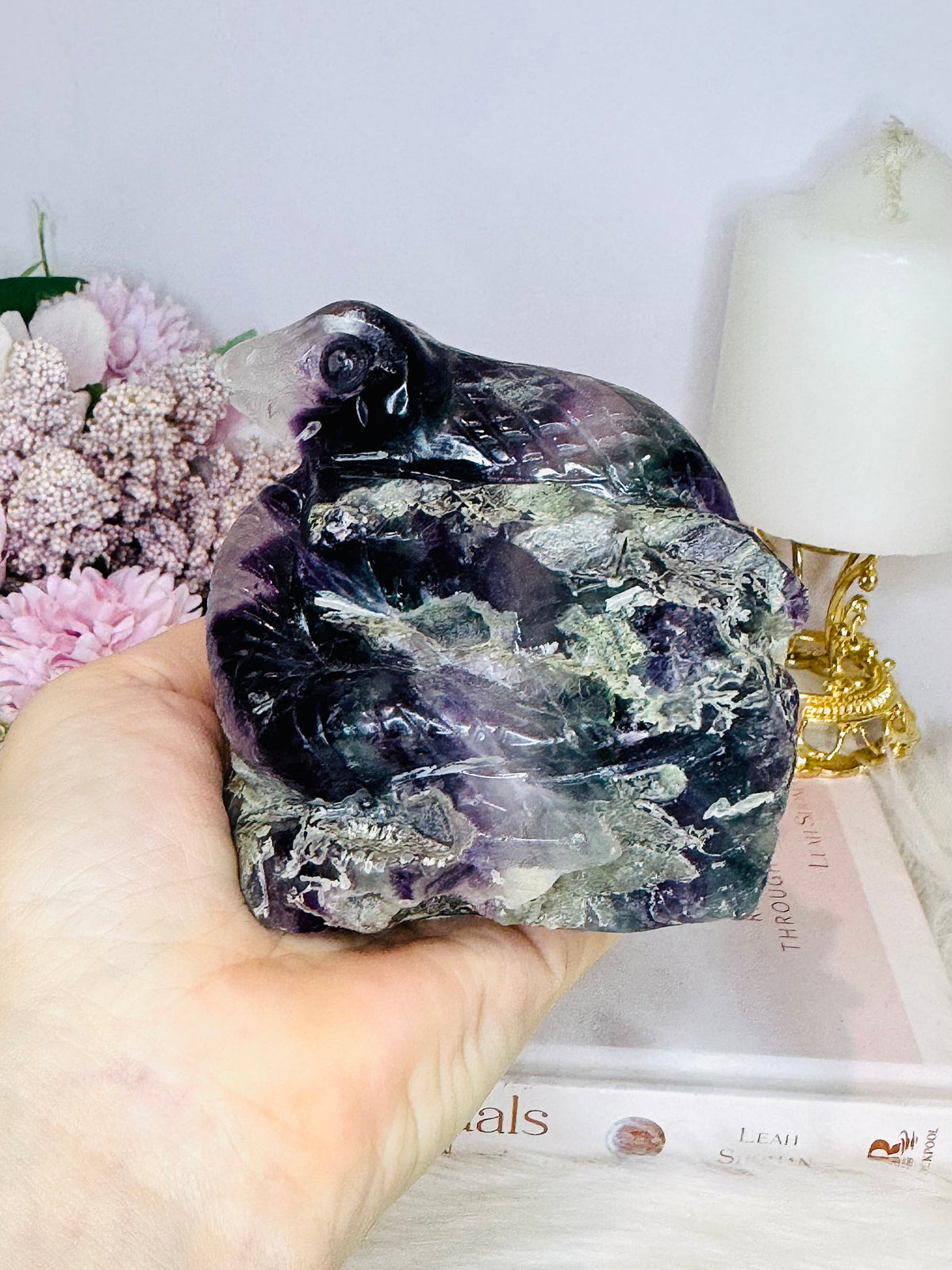 Rainbow Fluorite Carved Snake 662grams