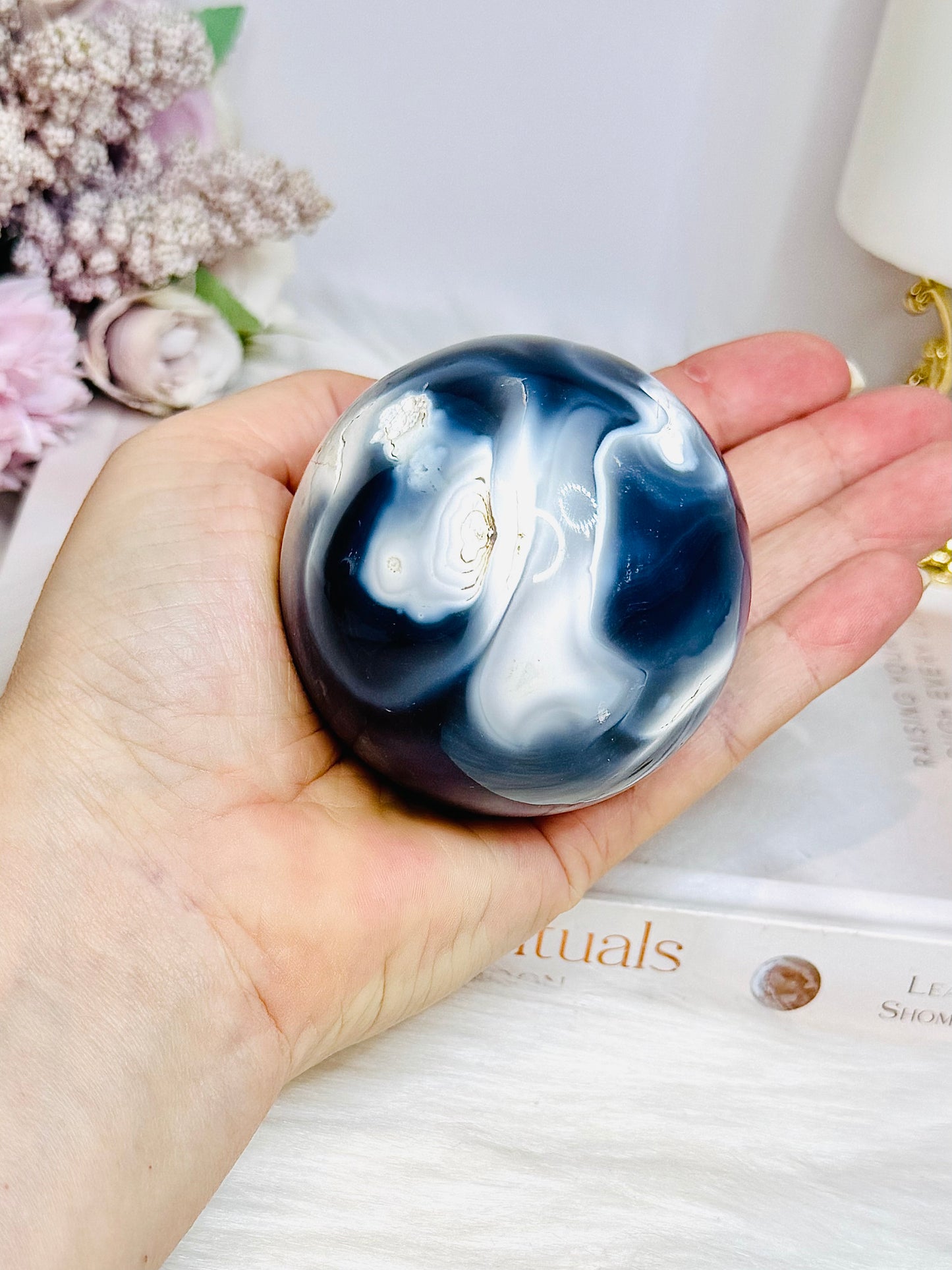 Large Orca Agate Sphere on Stand 379g