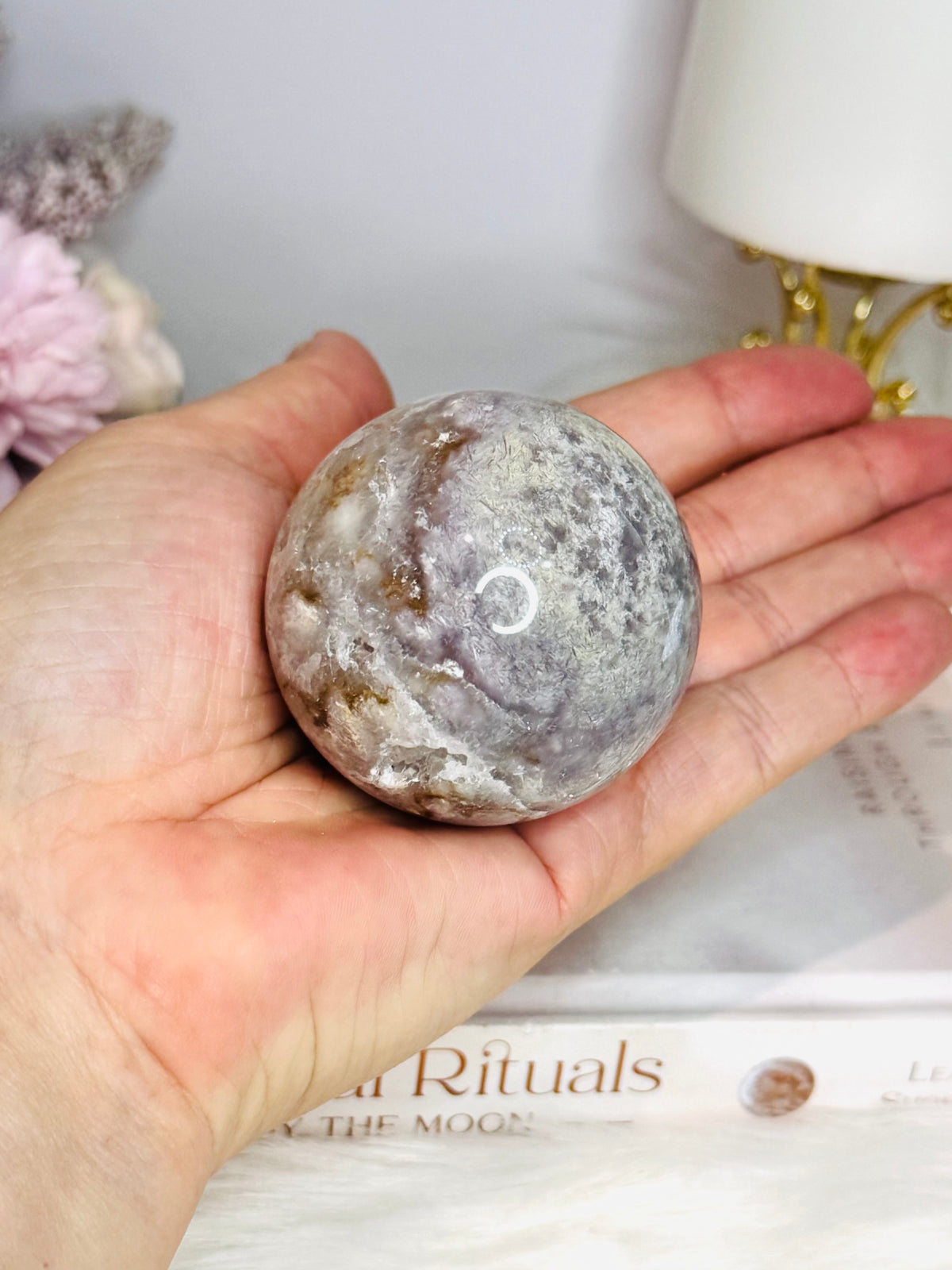 Druzy Flower Agate Sphere On Stand 183g