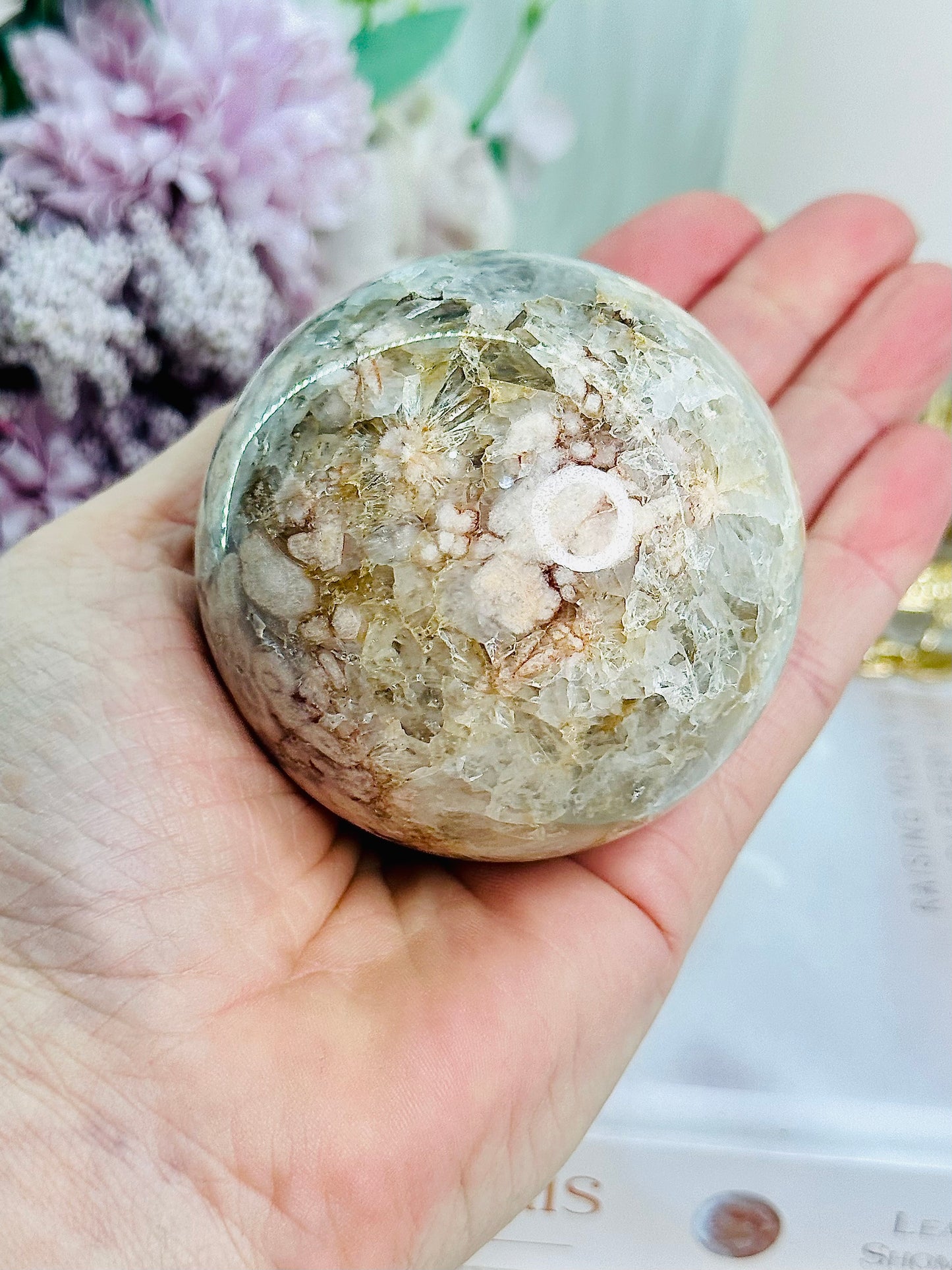 Absolutely Stunning Pink Amethyst X Flower Agate Druzy Sphere on Stand (Stand in pic is display only) 362grams