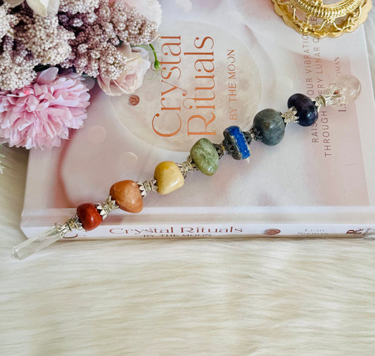 Magical 7 Chakra Crystal Wand with Clear Quartz Point 22cm