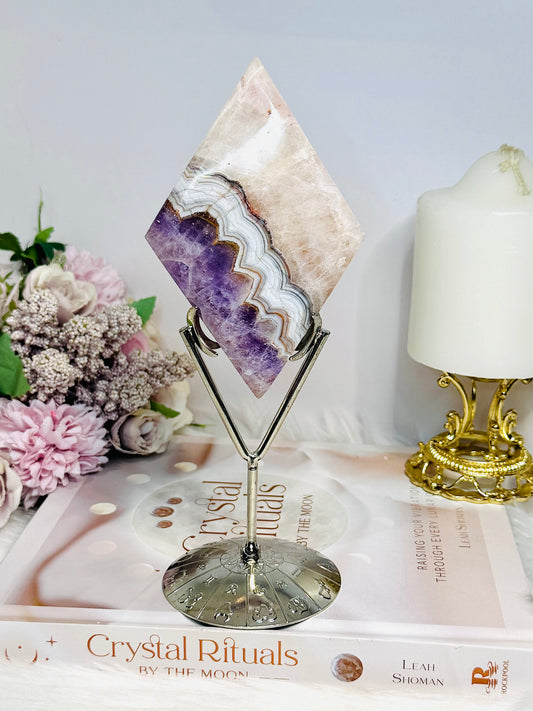 Crazy Lace Amethyst Diamond on Stand 20cm