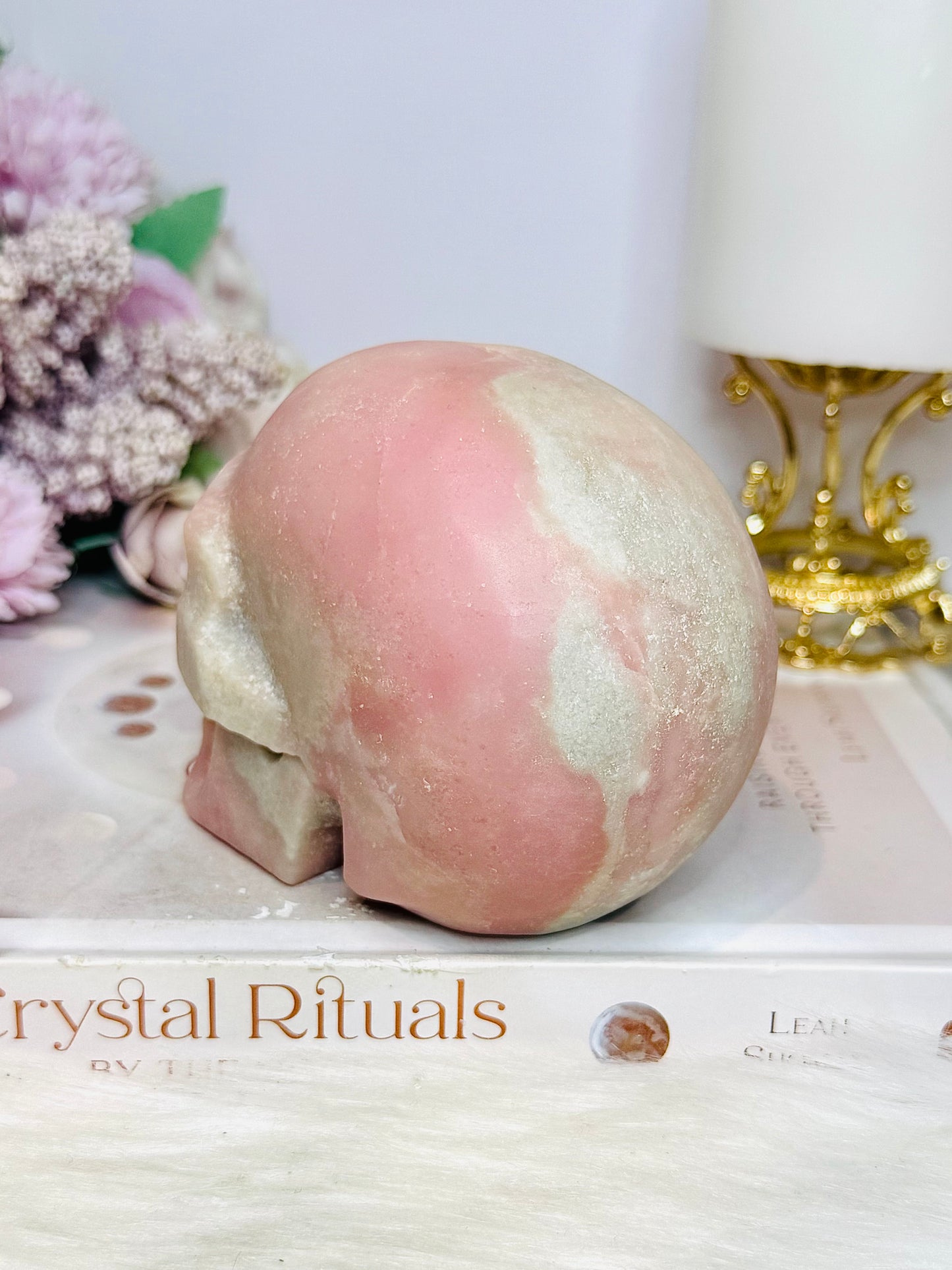 Large Pink Opal Carved Skull 10cm 828g