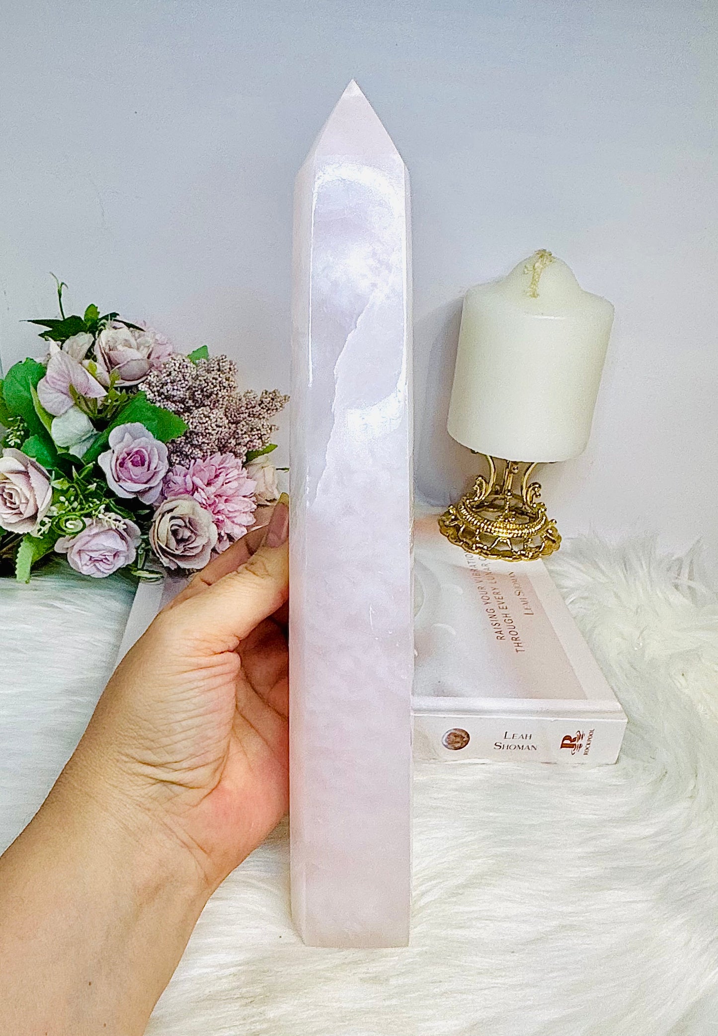 Huge UV Reactive Pink Mangano Calcite Tower 28cm