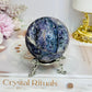 Natural Purple Fluorite X Sphalerite Druzy Sphere on Stand 306g