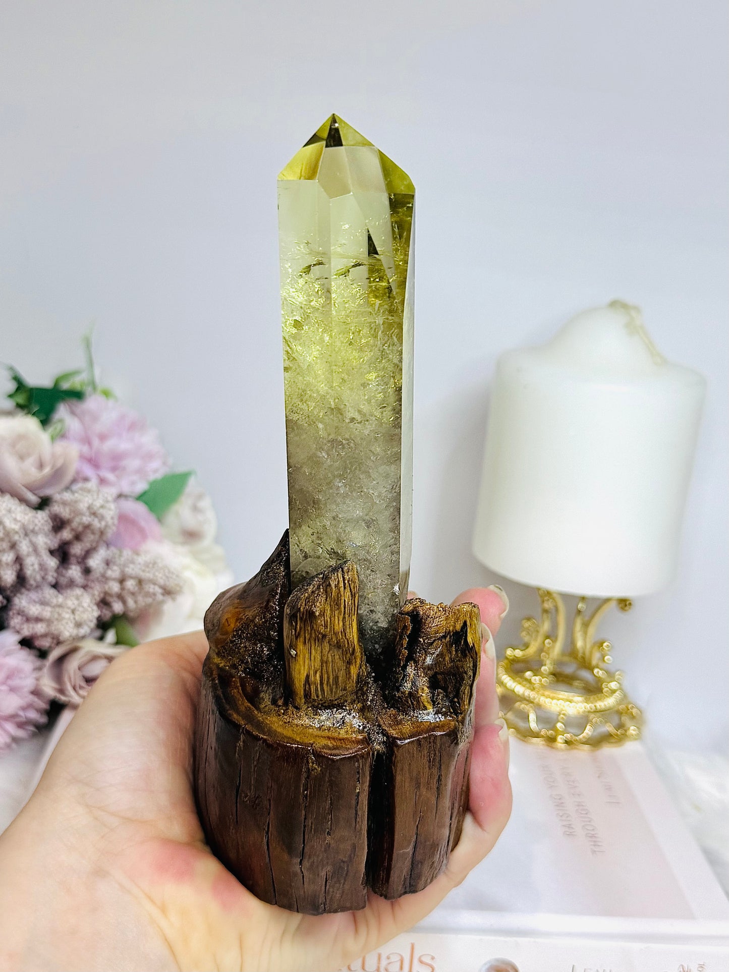 Citrine Tower in Timber Base 17cm