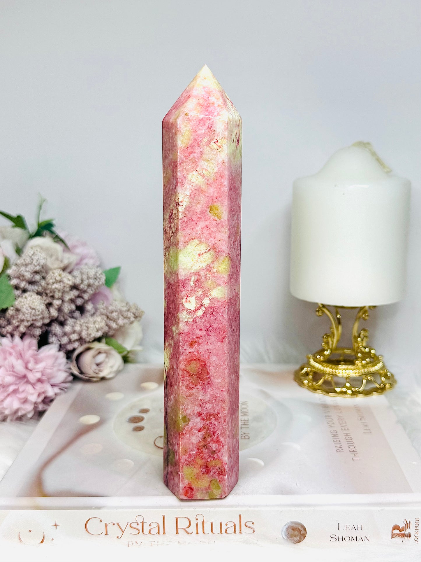 Large Thulite Tower with Epidote Inclusions 19.5cm