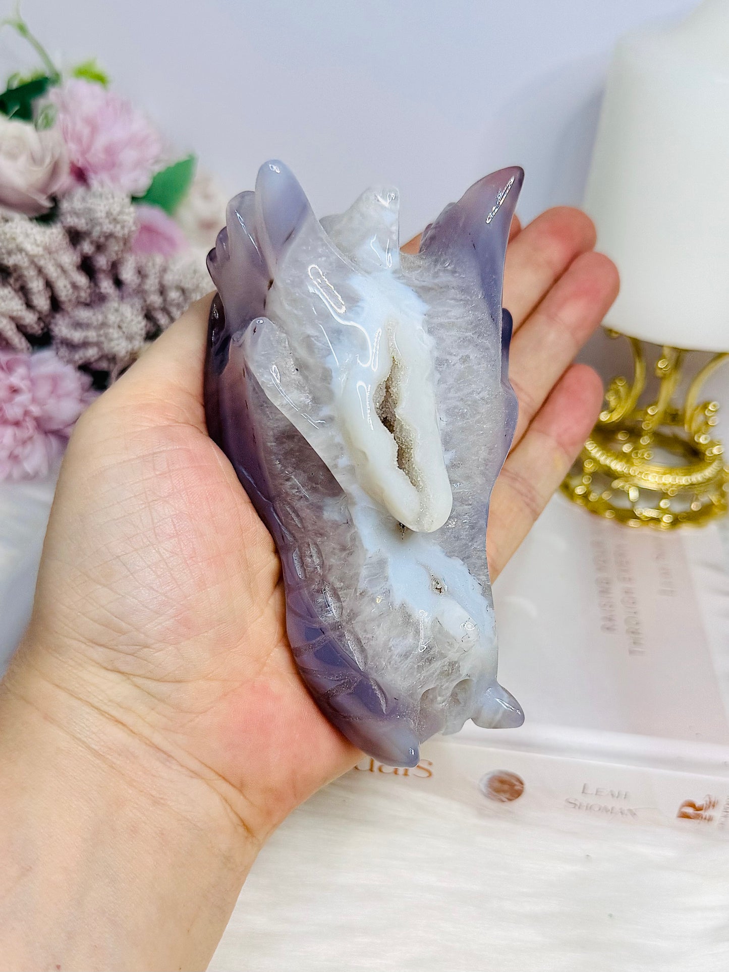 Large Druzy Agate Carved Dragon Head 11cm