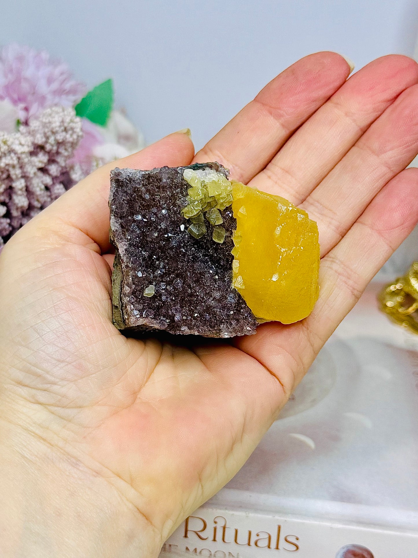 Natural Amethyst Cluster with Orange Calcite Inclusion 149g