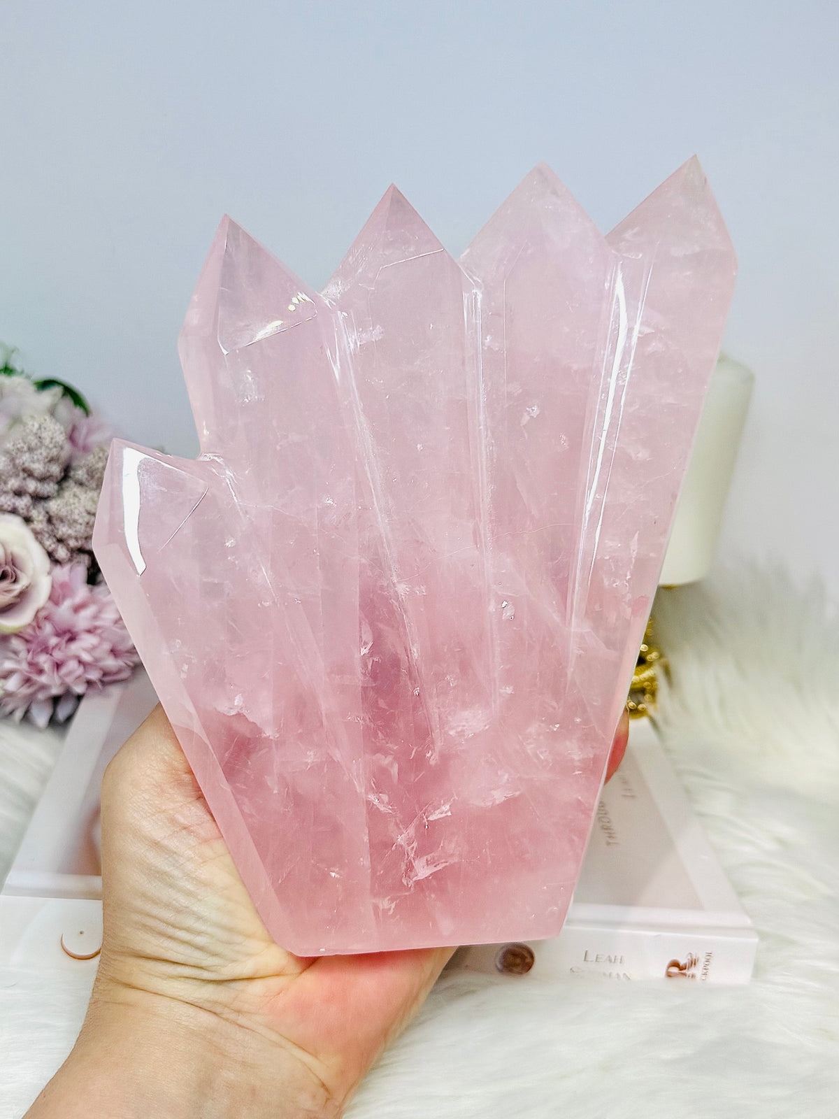 Statement Piece ~ Large Rose Quartz 5 Point Tower 19cm 1.16KG