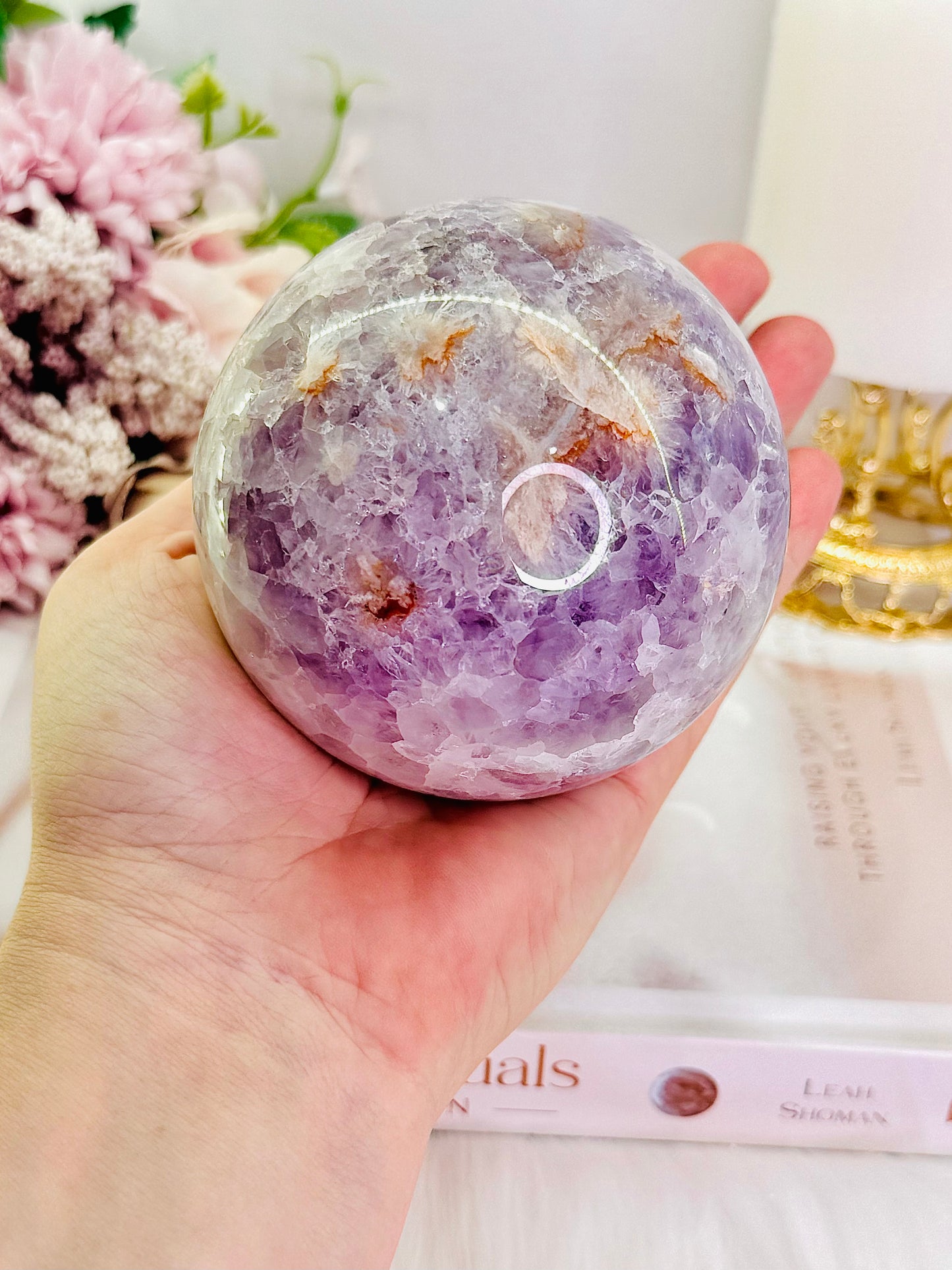 CLASSY!!! FABULOUS!!! MAGICAL!!!
Incredible High Grade Deep Purple Amethyst X Flower Agate Hybrid Sphere 772grams On Silver Stand