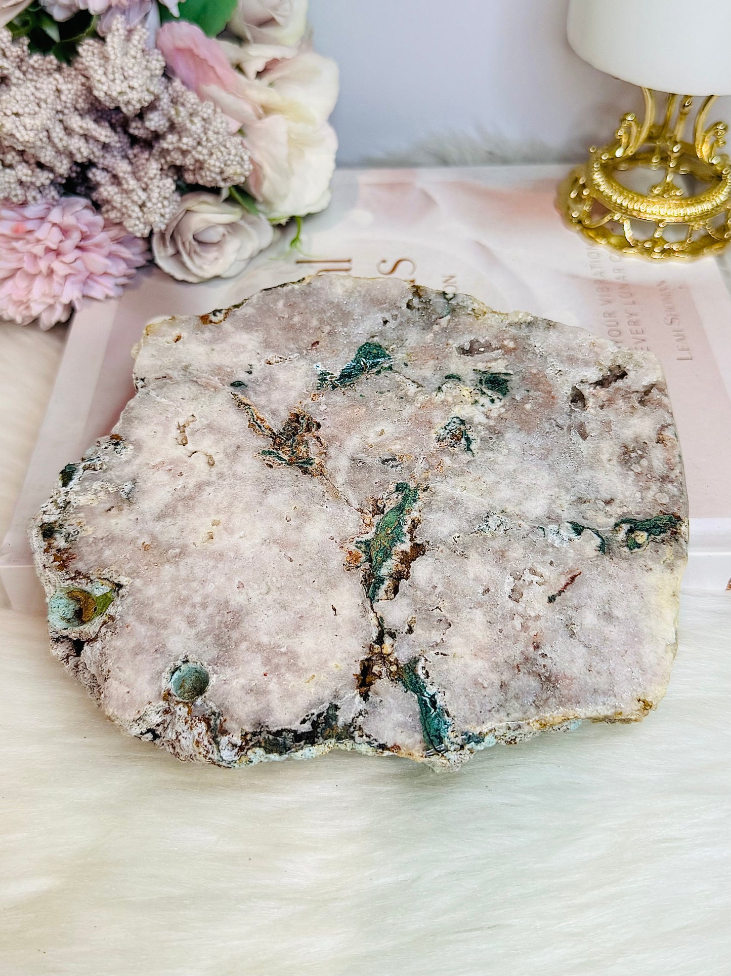 Large Pink Amethyst Natural Slab with Green Jasper Inclusions 16cm 665g