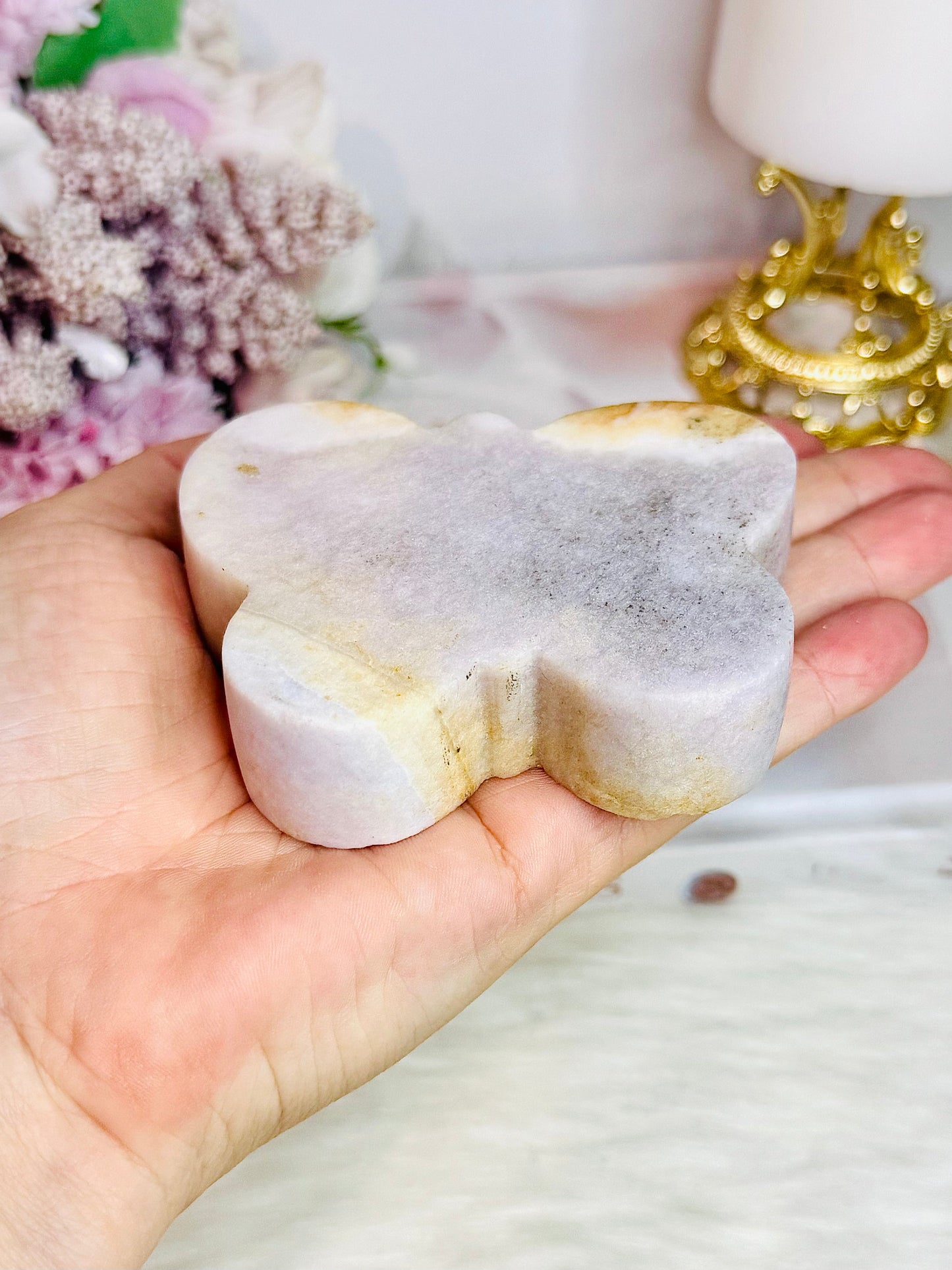 Pink Amethyst Chunky Carved Butterfly 8cm