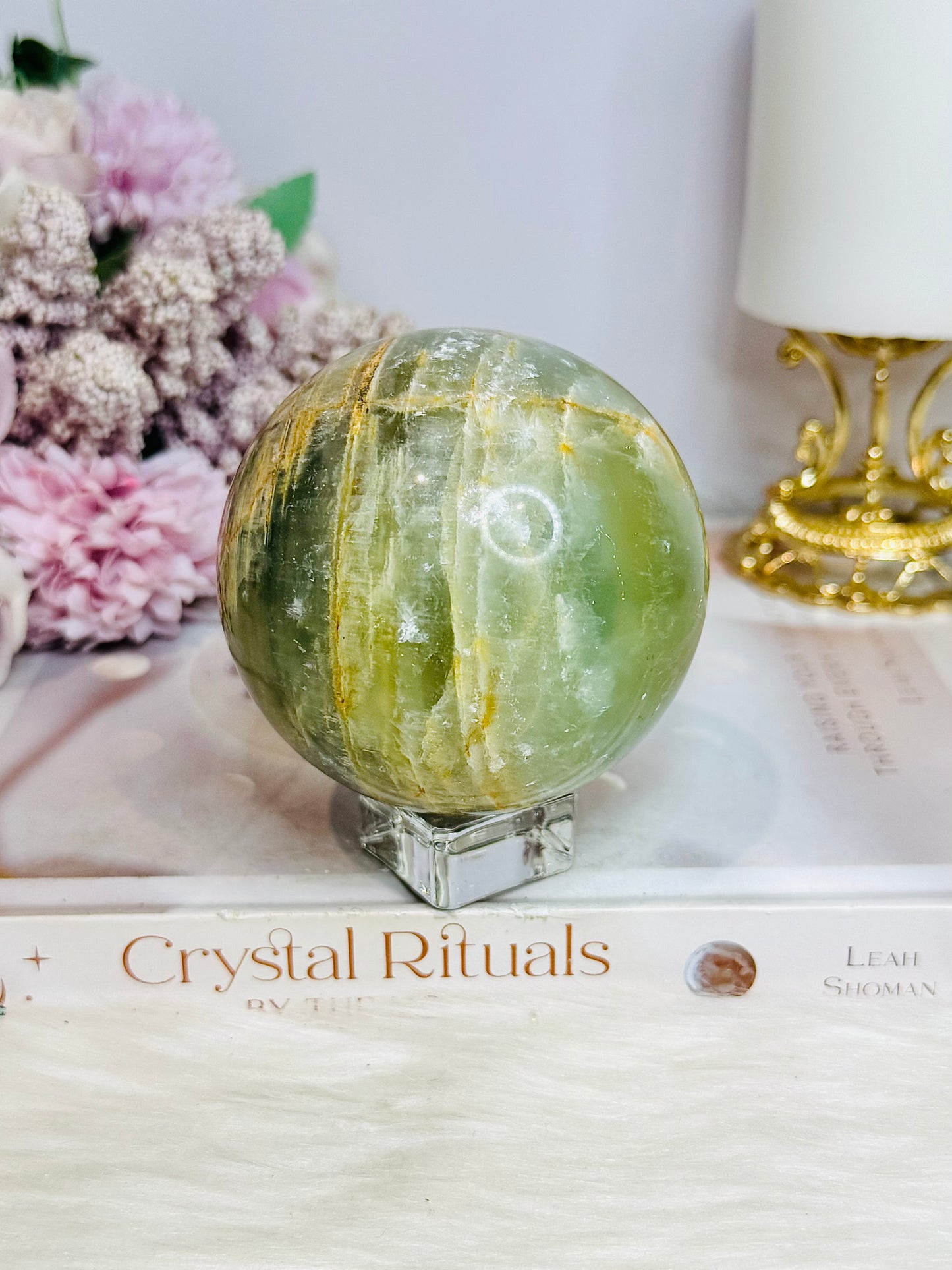 Large Pistachio Calcite Sphere on Stand 596g