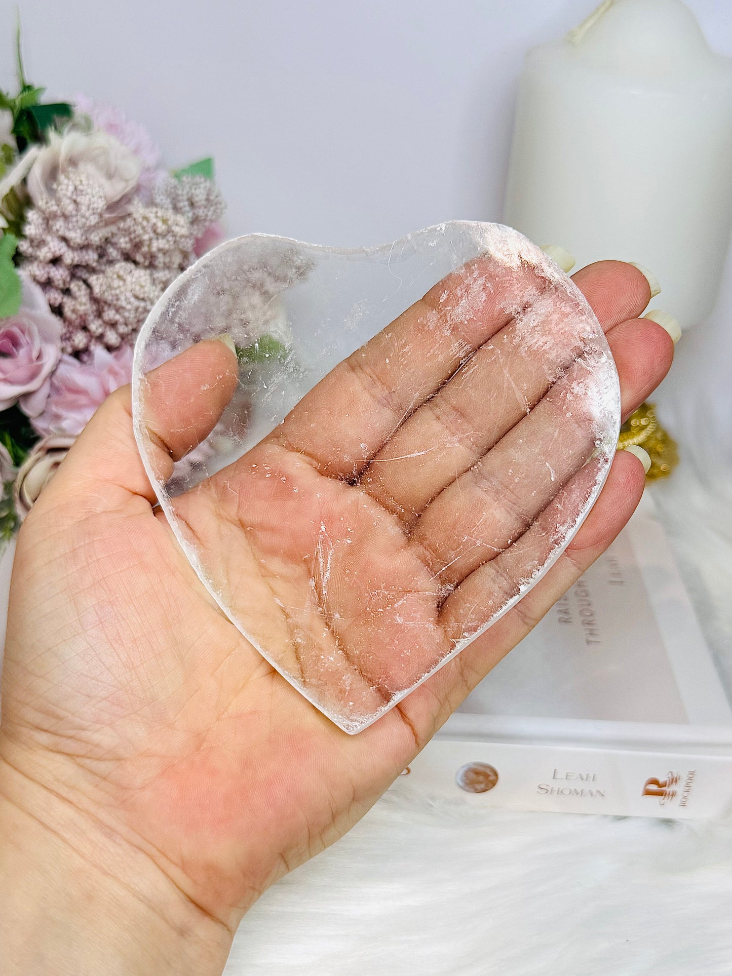 Natural Selenite Heart Charging Plate 11cm