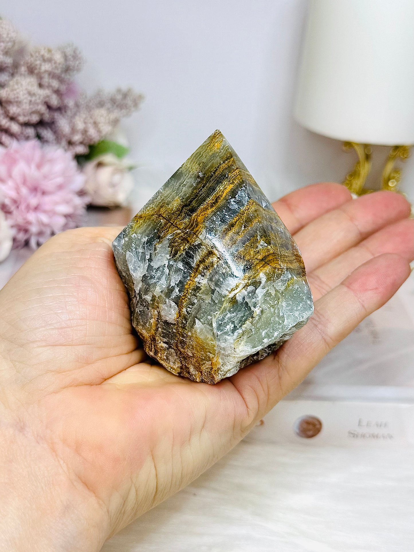 Natural Blue Onyx | Banded Calcite Rough Polished Top 221g