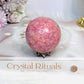 Thulite Sphere with Epidote 199g On Stand