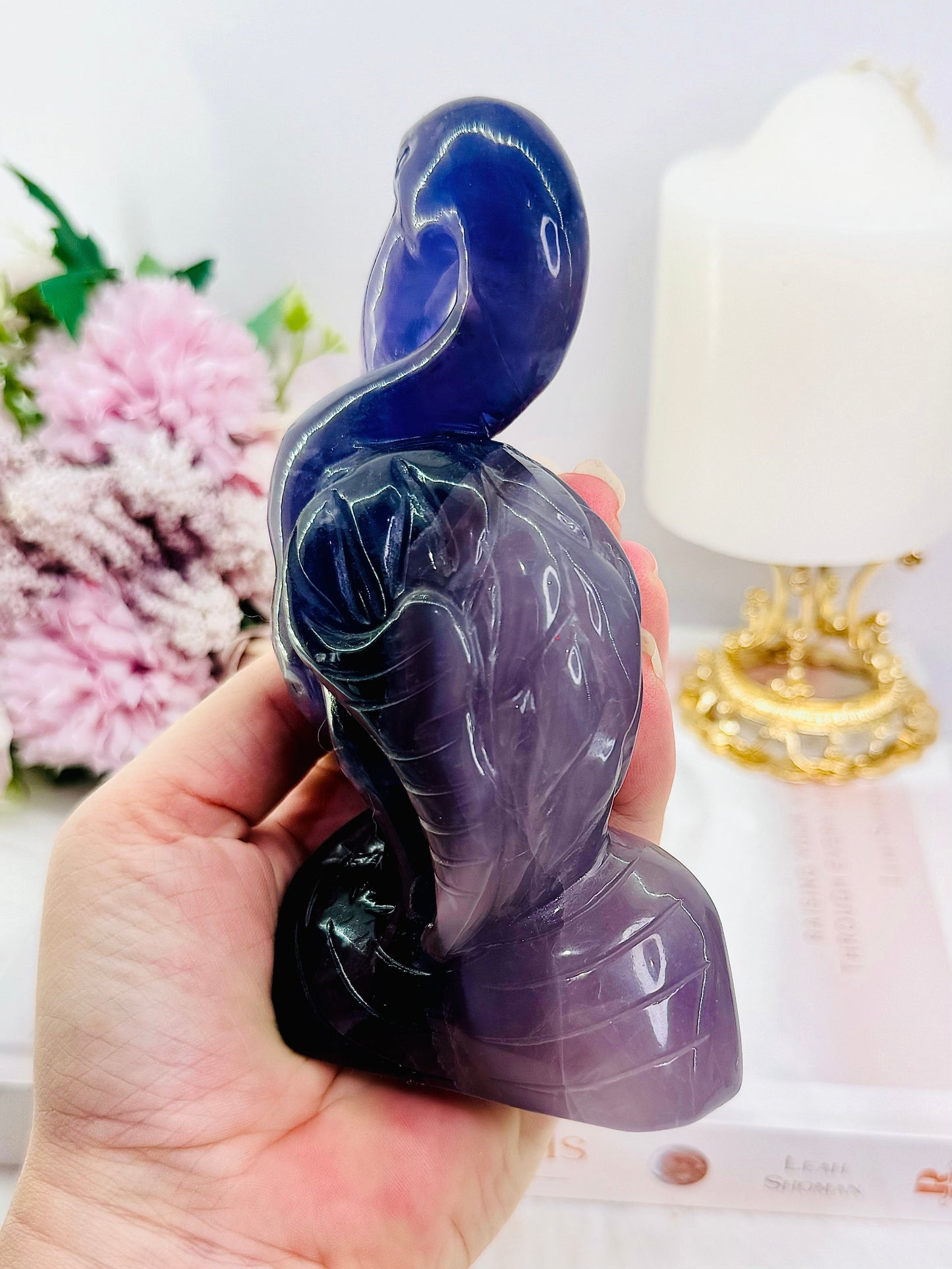 Purple Fluorite Carved Flamingo 510gram 14cm
