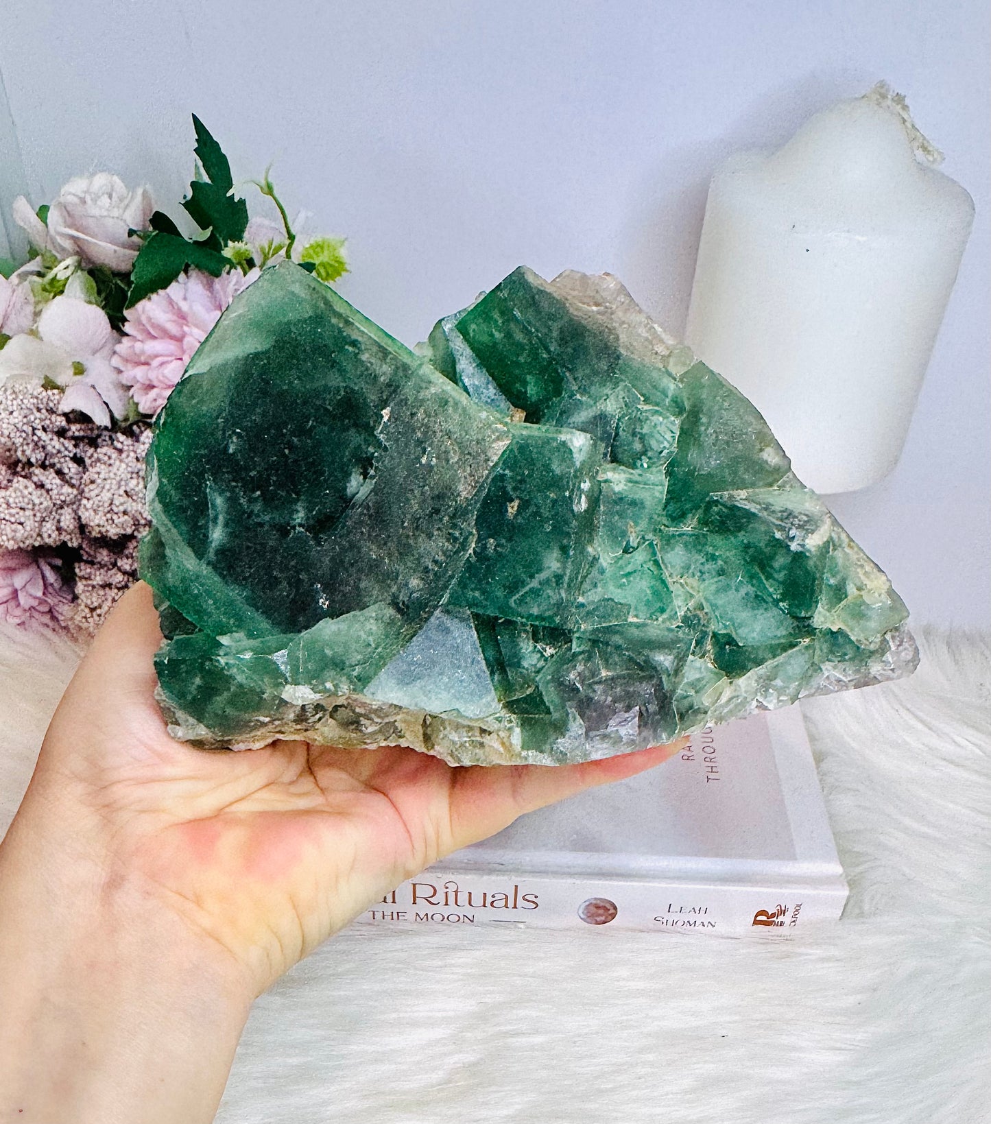 Huge Natural Green Cubed Fluorite Specimen 16cm 1.26KG