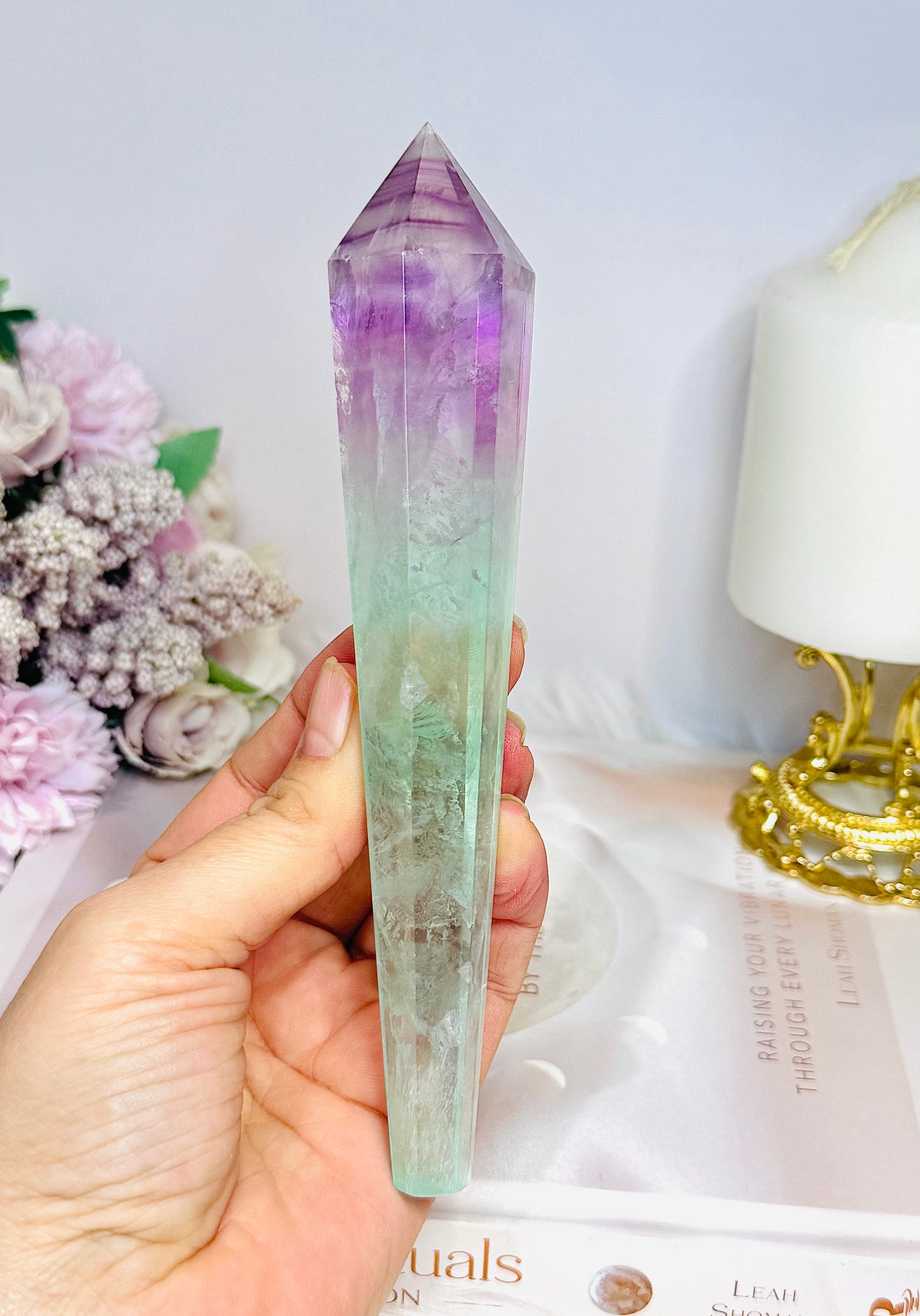 Watermelon Fluorite Wand | Tower with Rainbows  17.5cm