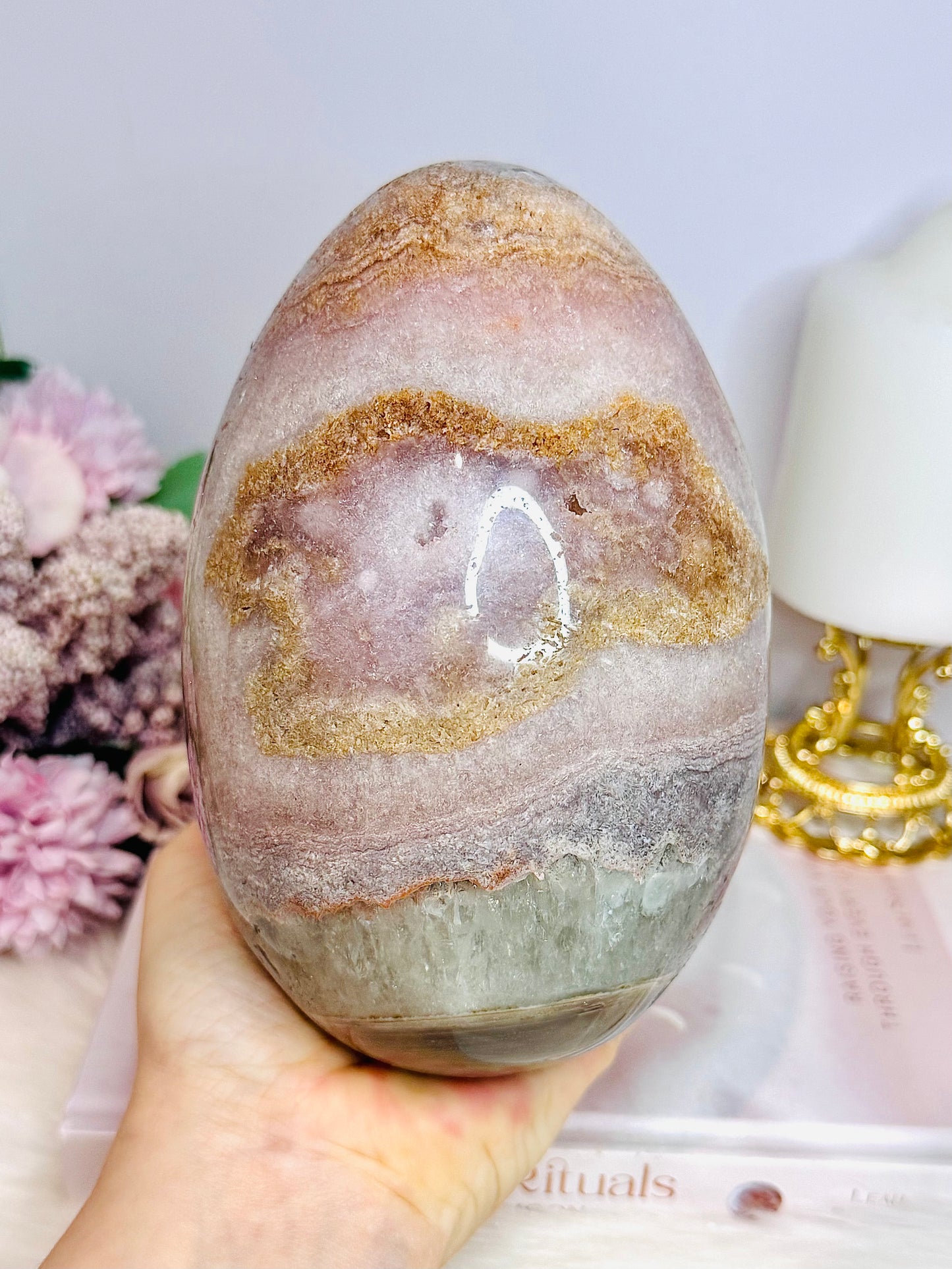 Collectors Piece ~ HUGE Pink Amethyst Carved Egg 16cm 2.08KG On Stand
