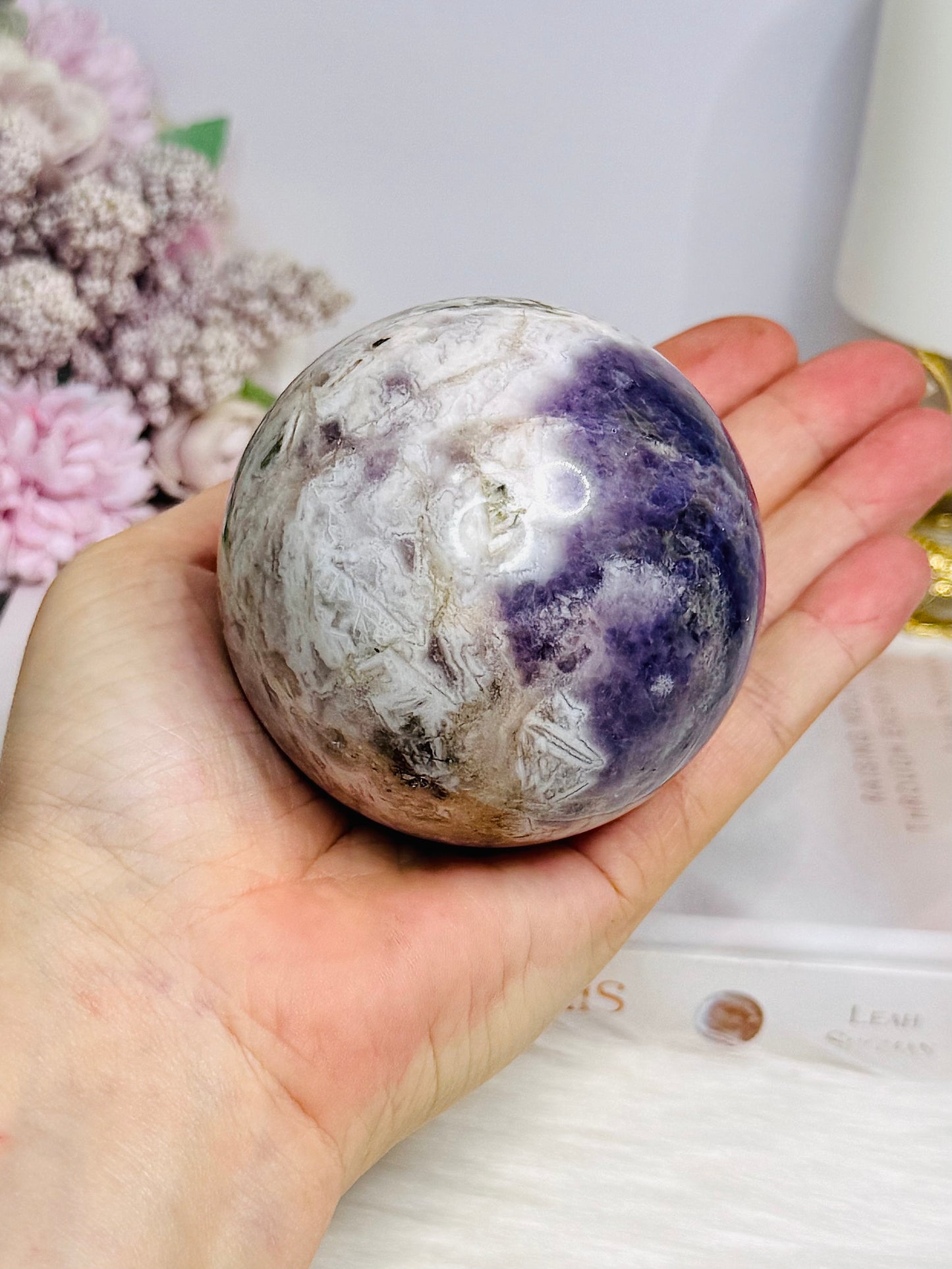 Large Chevron Amethyst Sphere on Stand 502g