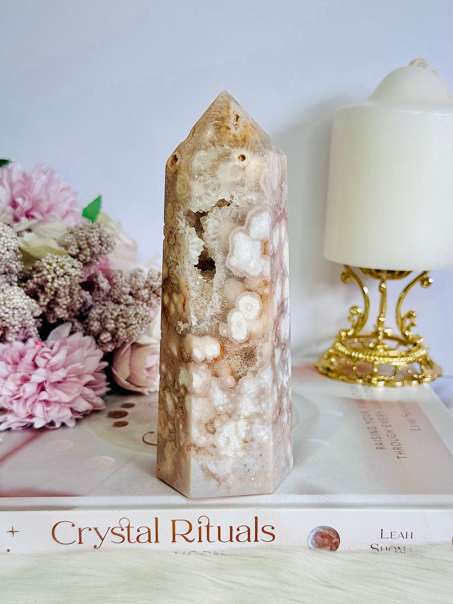 Stunning High Grade Druzy Flower Agate Chunky Tower 14.5cm