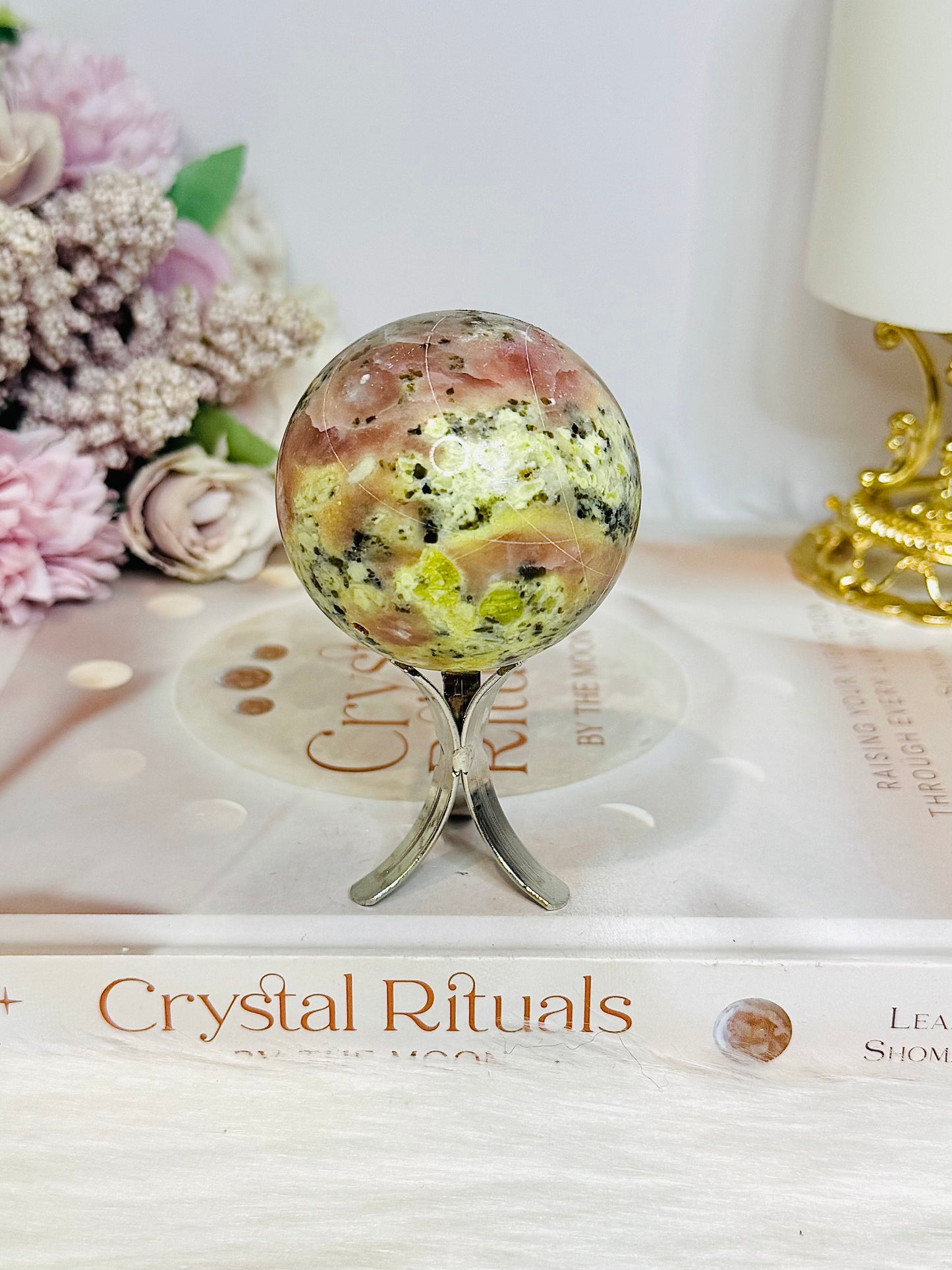 Peach Blossom Tourmaline Sphere On Stand 196g