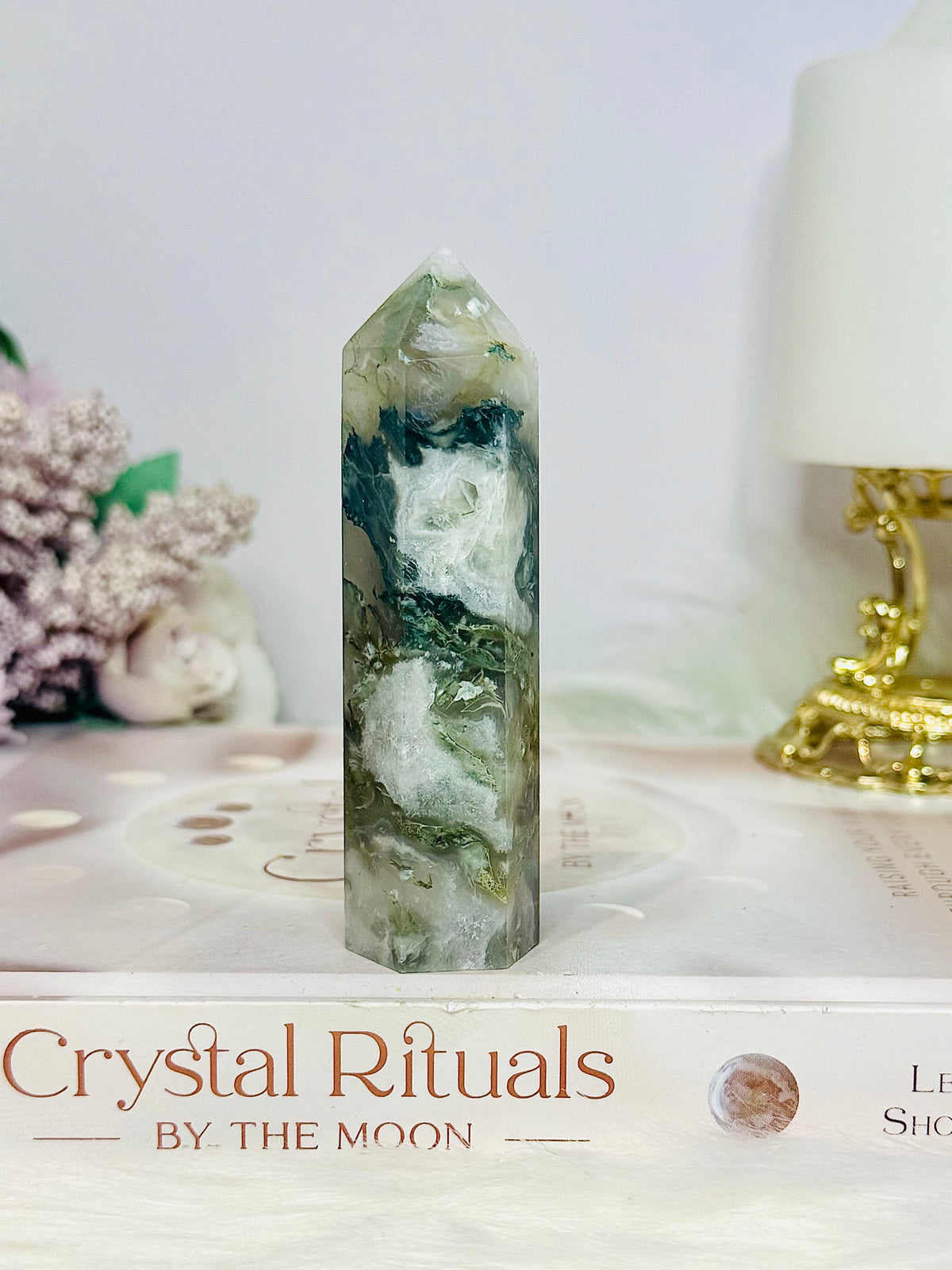 Moss Agate Tower 9cm